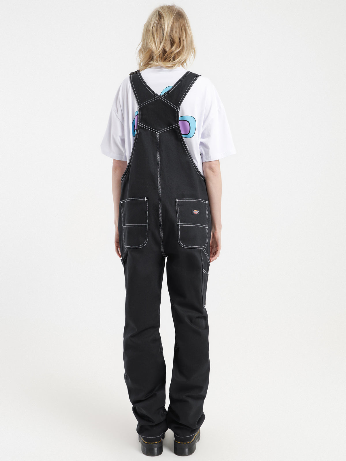 Dickies Relaxed Carpenter Bib & Brace Overalls in Black & White | Black/White