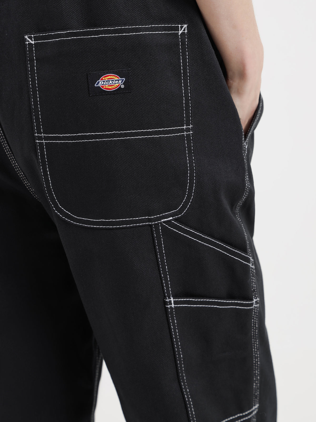 Dickies Relaxed Carpenter Bib & Brace Overalls in Black & White | Black/White