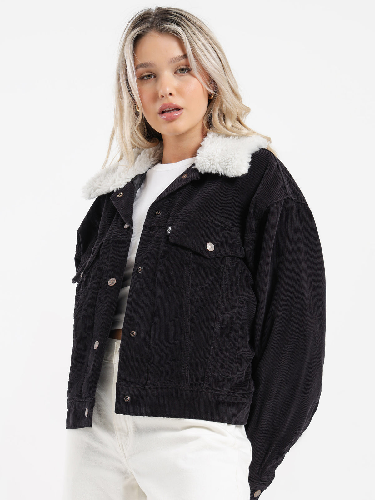 Levis Sherpa Baby Baggy Trucker Jacket in Black Agate | Black