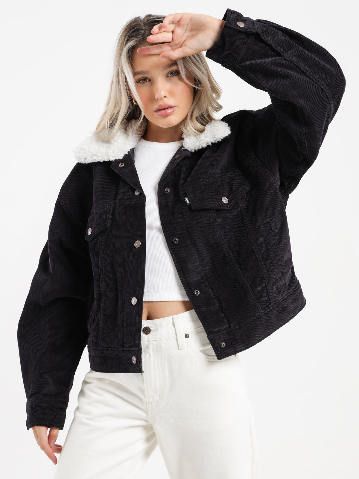 Levis Sherpa Baby Baggy Trucker Jacket in Black Agate | Black