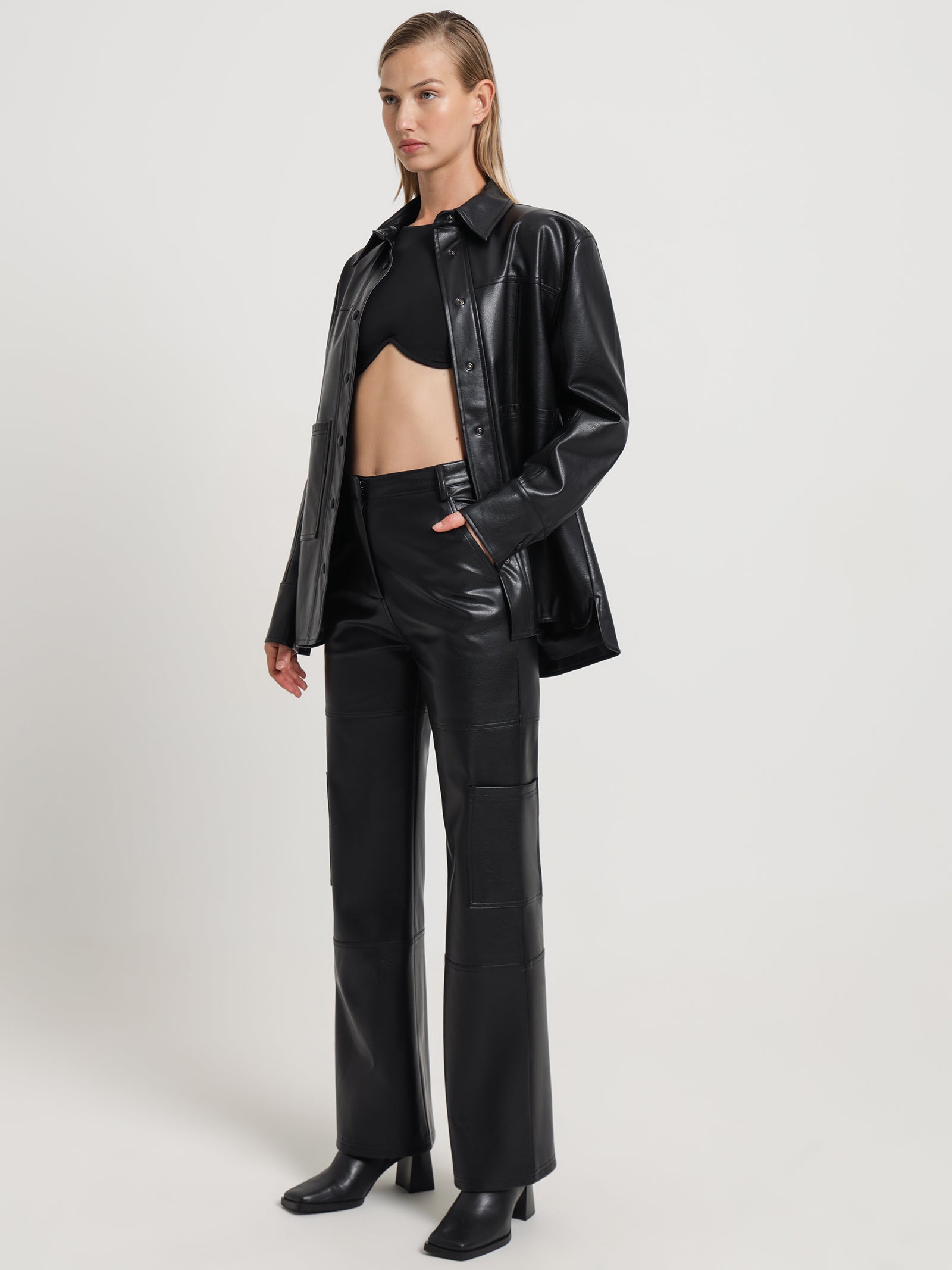 Zima Faux Leather Cargo Pants in Black - Glue Store
