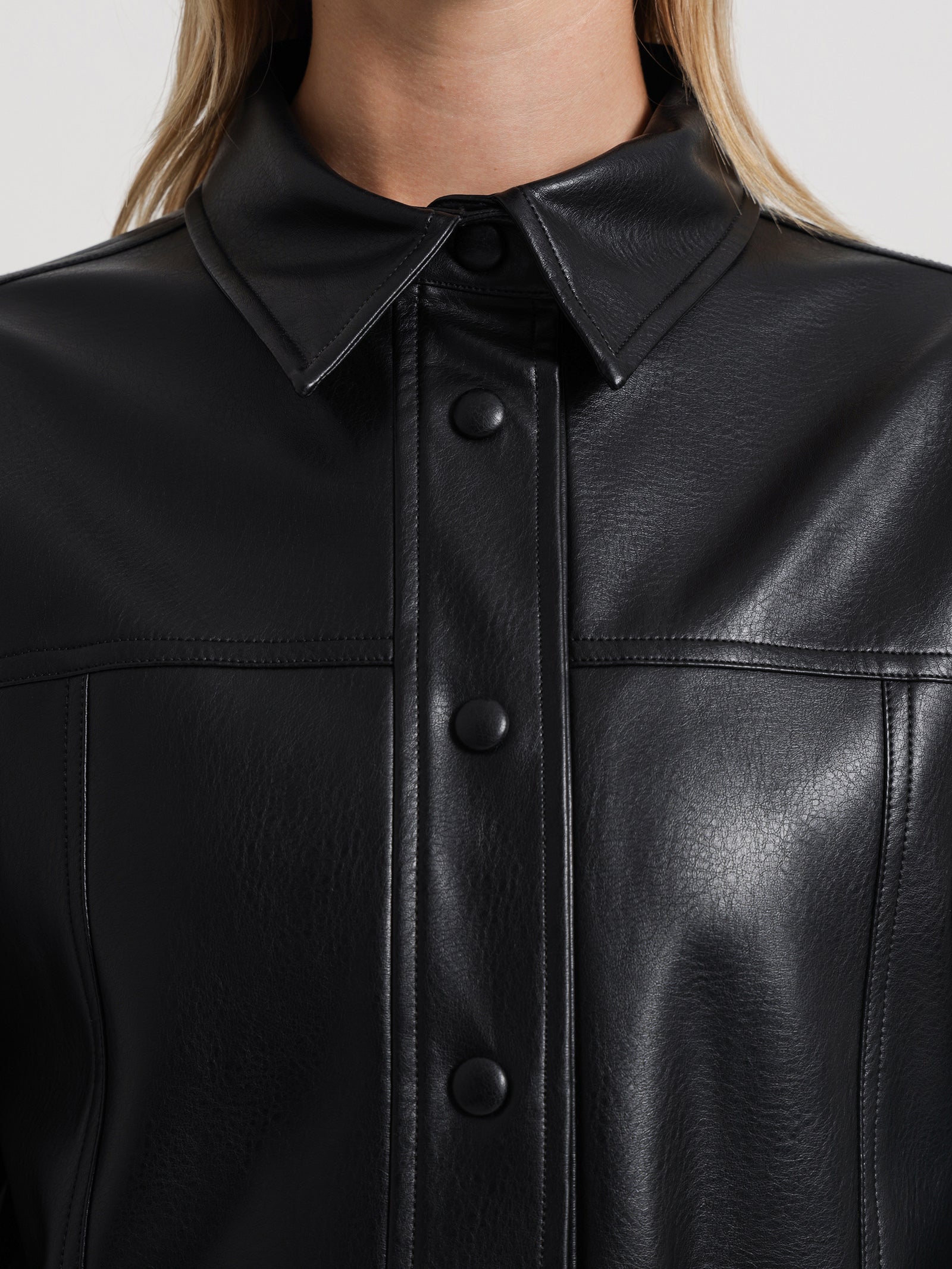 Topshop + Black Faux Leather Tie Shirt