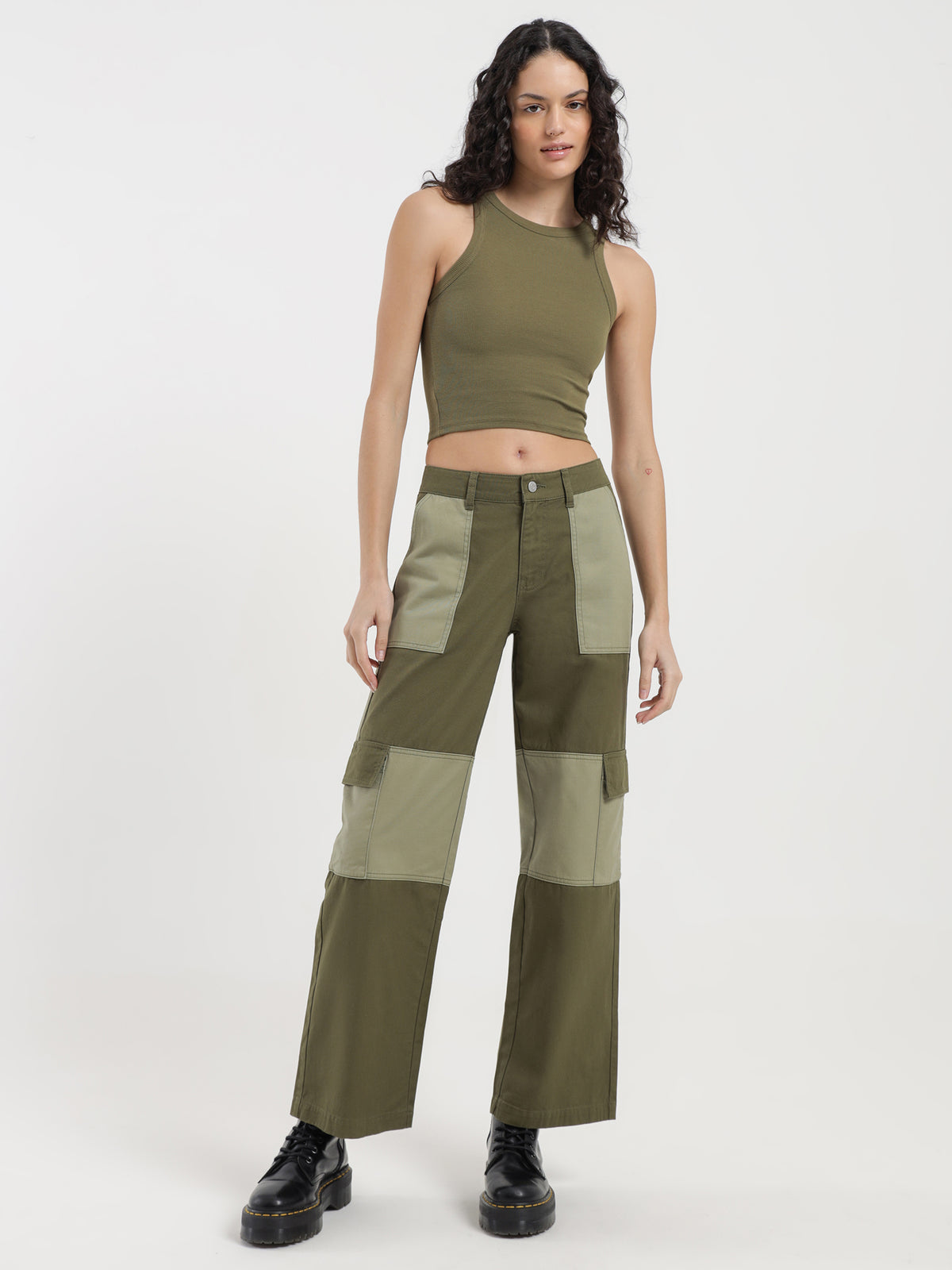 Beyond Her Bronte Low Rise Cargo Pants in 2-Tone Khaki Green | 2 Tone Khaki