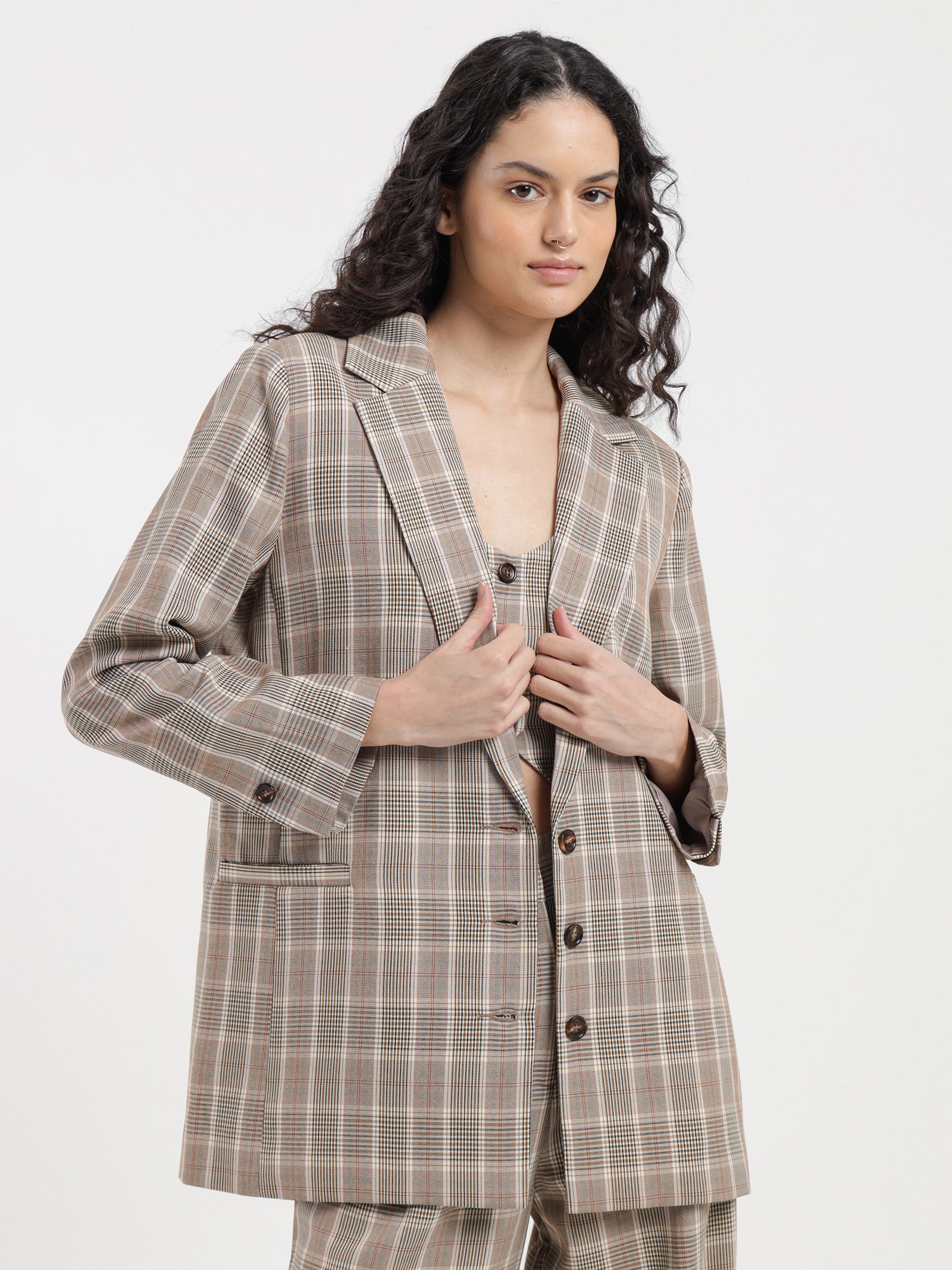 Kelly Boyfriend Blazer in Clay Check