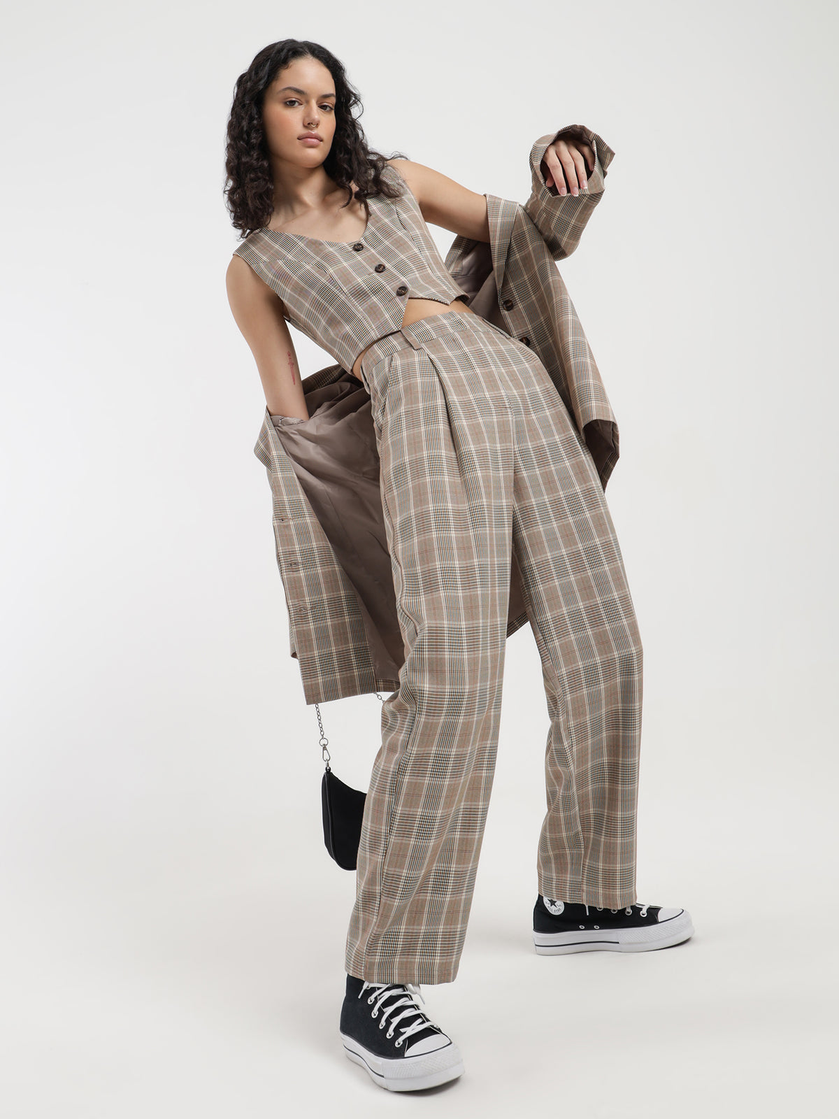 Beyond Her Kelly Tailored Pants in Clay Check | Clay Check