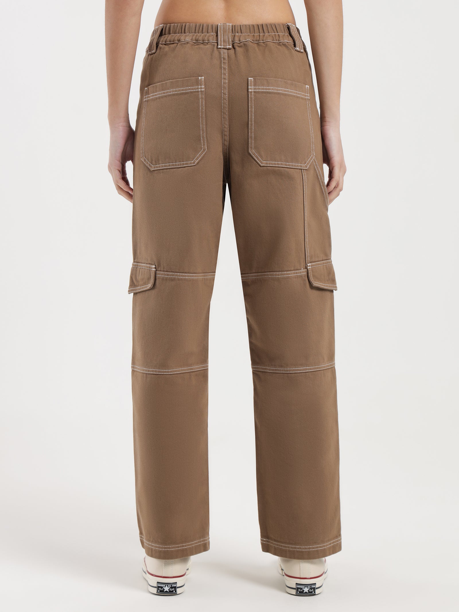 Multiple Pockets Elasticated Ankle Trousers  Black or Beige  Just 7