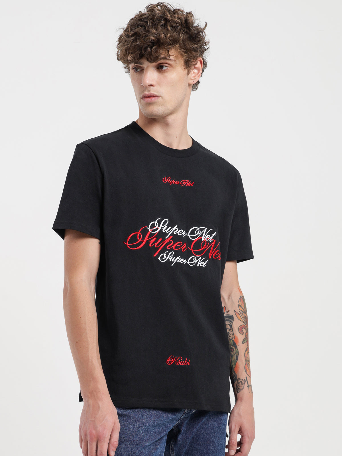 Ksubi Scripted Kash Short Sleeve T-Shirt in Red & Black | Red/Black