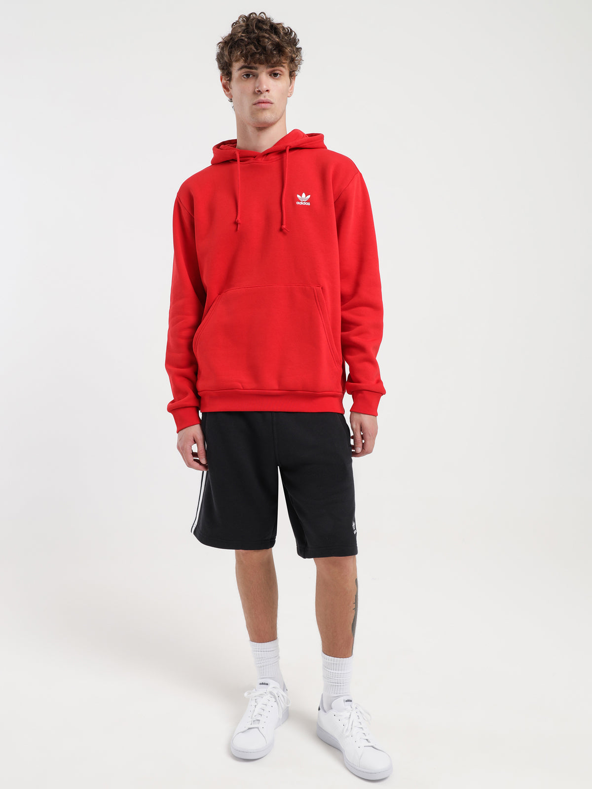 Adidas Trefoil Essentials Hoodie in Better Scarlet Red | Scarlet