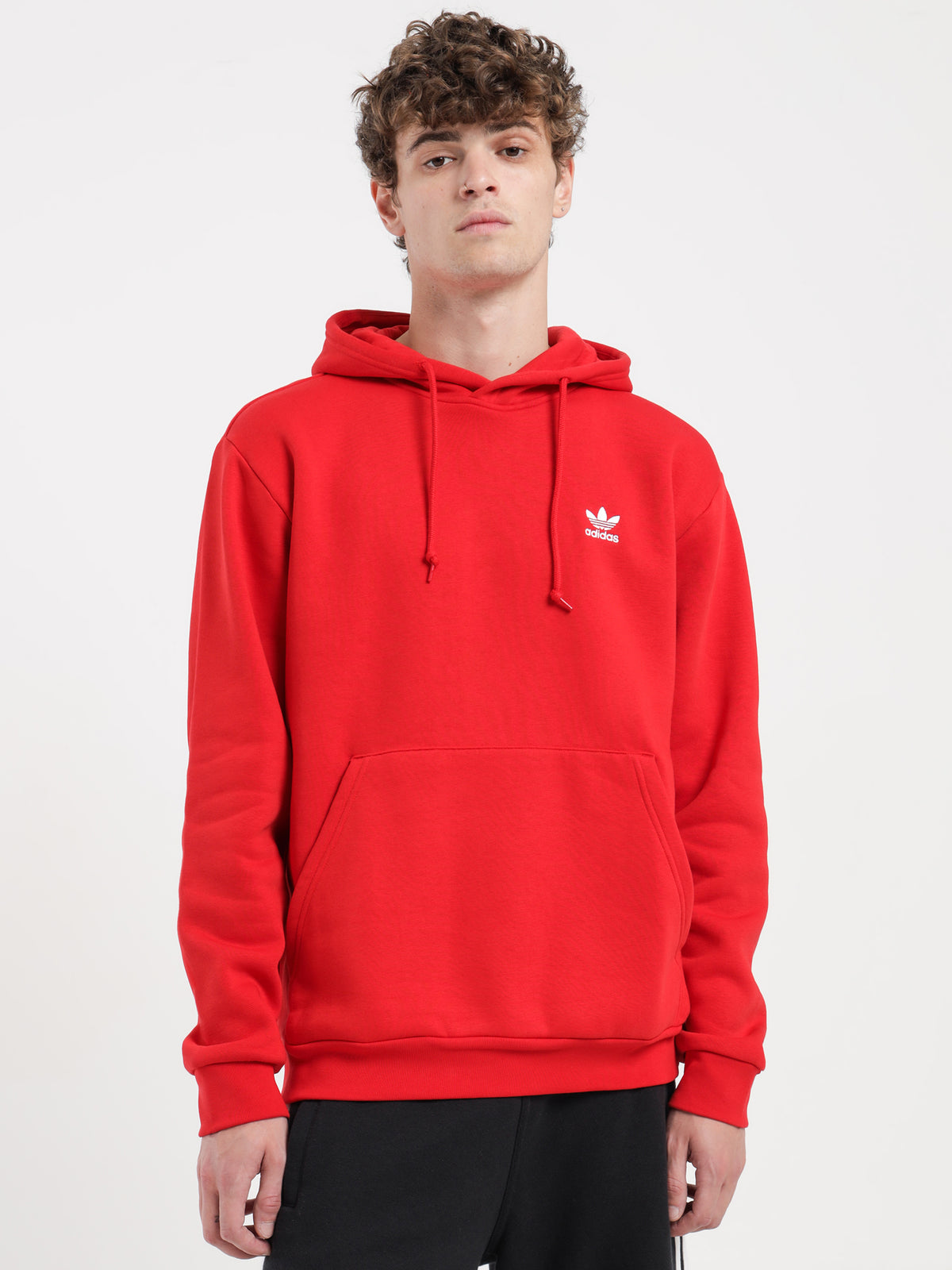 Adidas Trefoil Essentials Hoodie in Better Scarlet Red | Scarlet