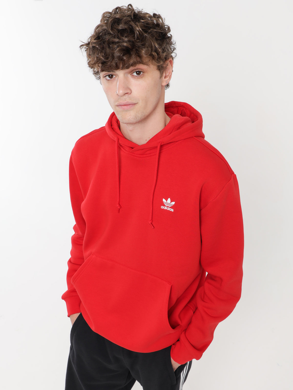 Adidas Trefoil Essentials Hoodie in Better Scarlet Red | Scarlet