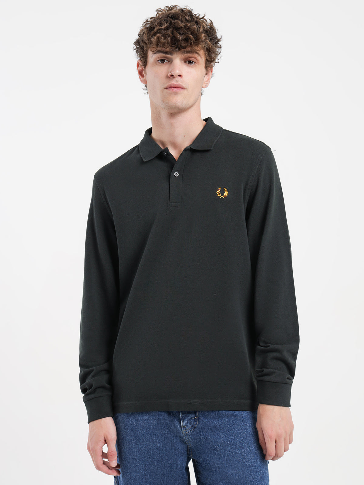 Fred Perry Long Sleeve Plain Polo Shirt in Green | Green