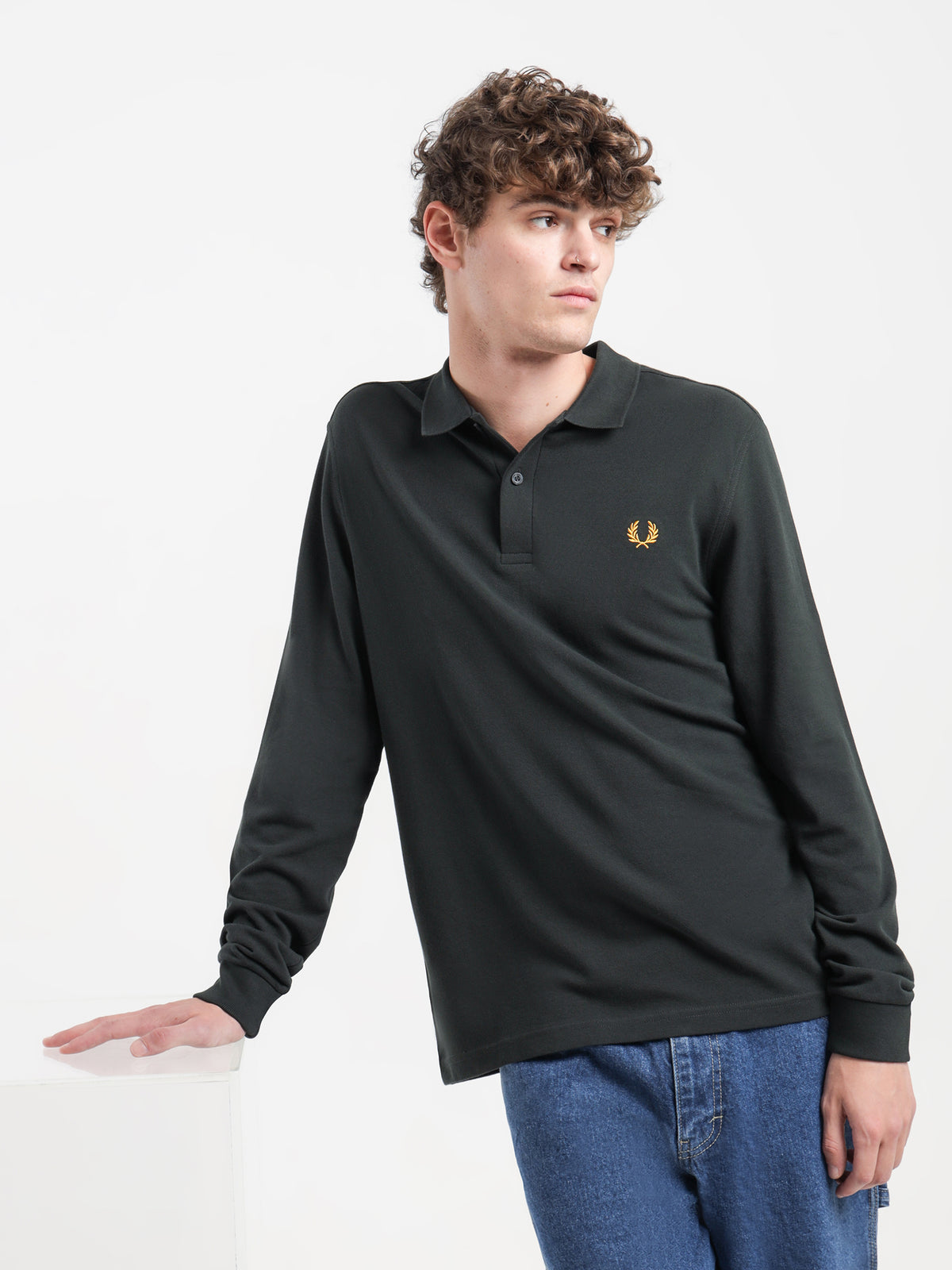 Fred Perry Long Sleeve Plain Polo Shirt in Green | Green