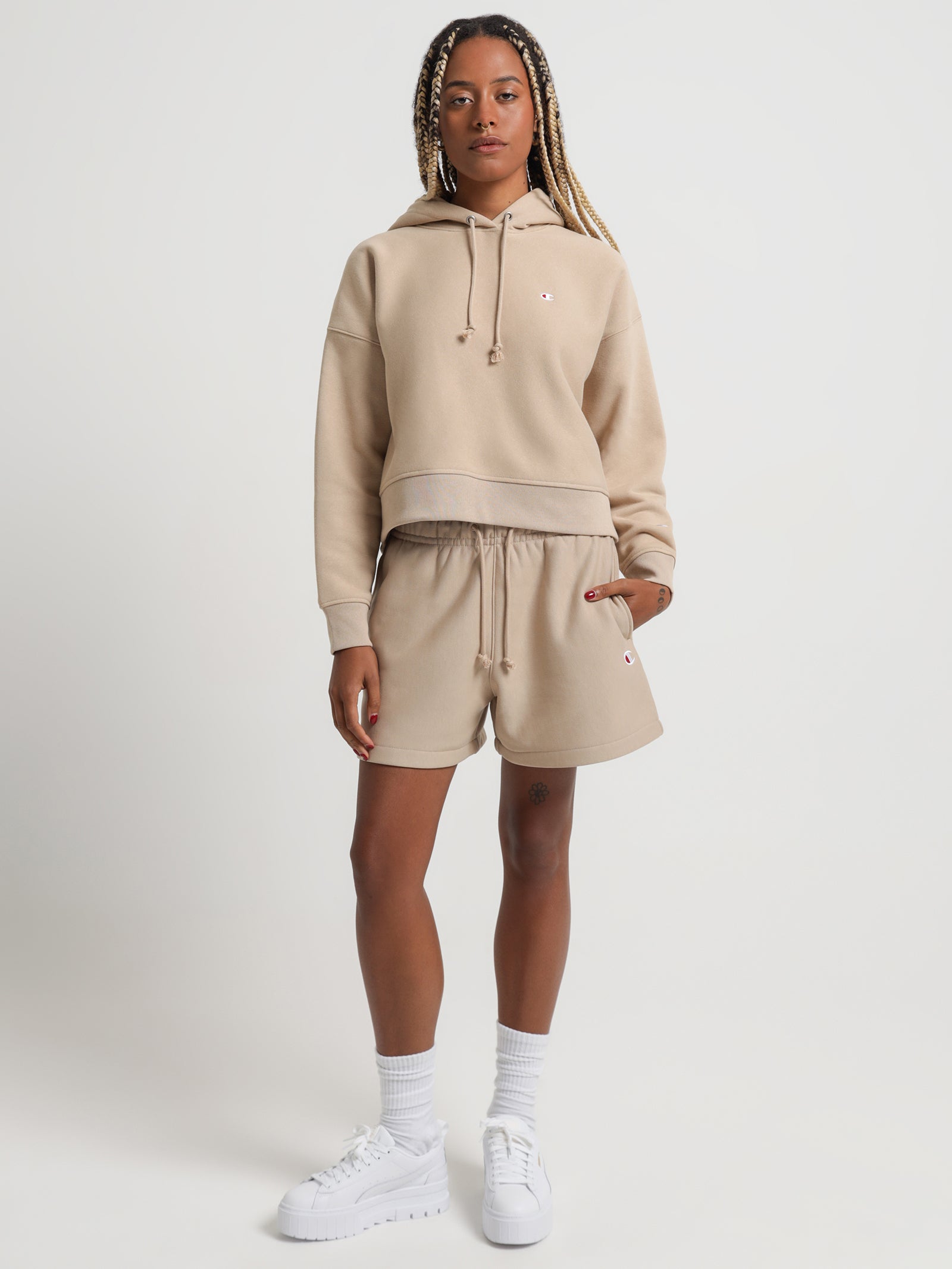 Reverse Weave Level Up Hoodie in Latte