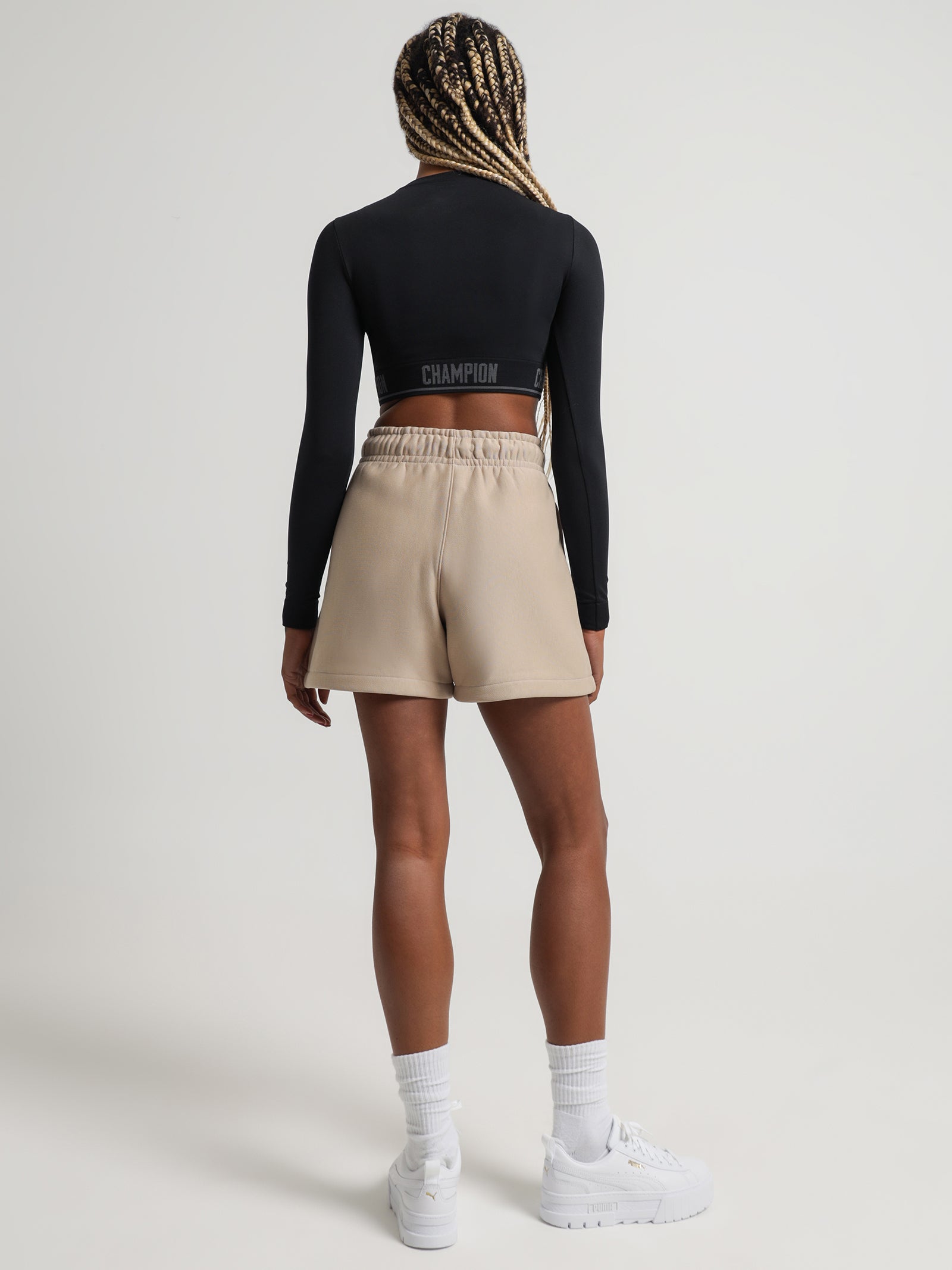 Reverse Weave Small C Relaxed Shorts in Latte