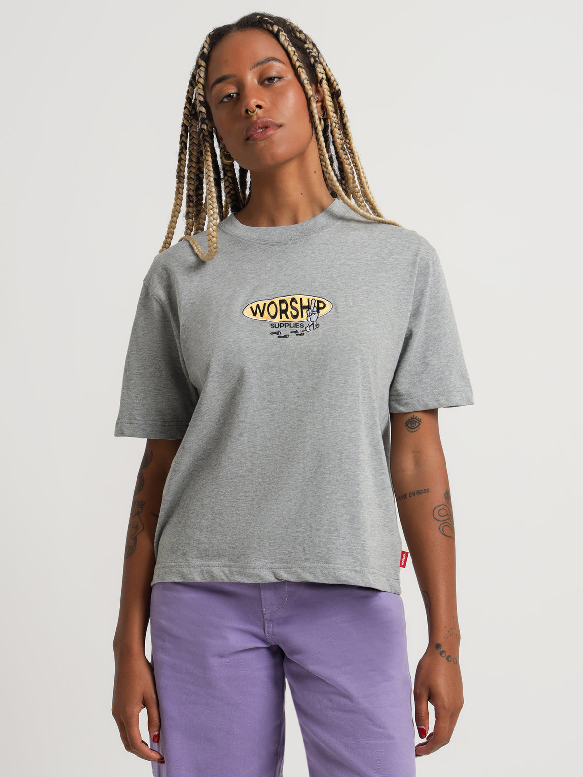 Worship Keep on Truckin Regular Fit T-Shirt in Grey Marle | Grey Marle