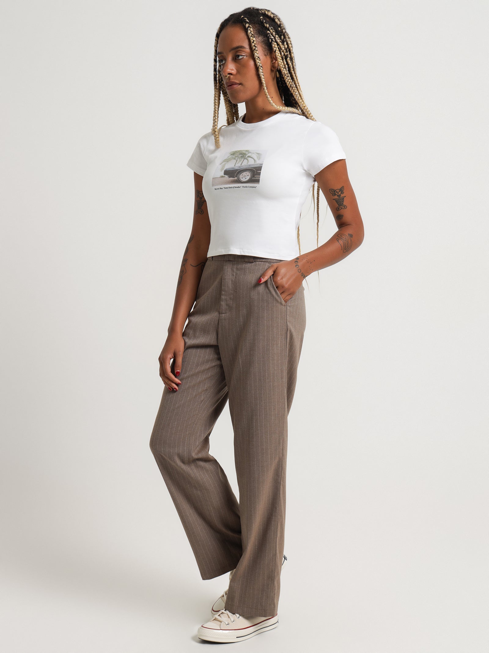 Danny Pinstripe Pants in Taupe