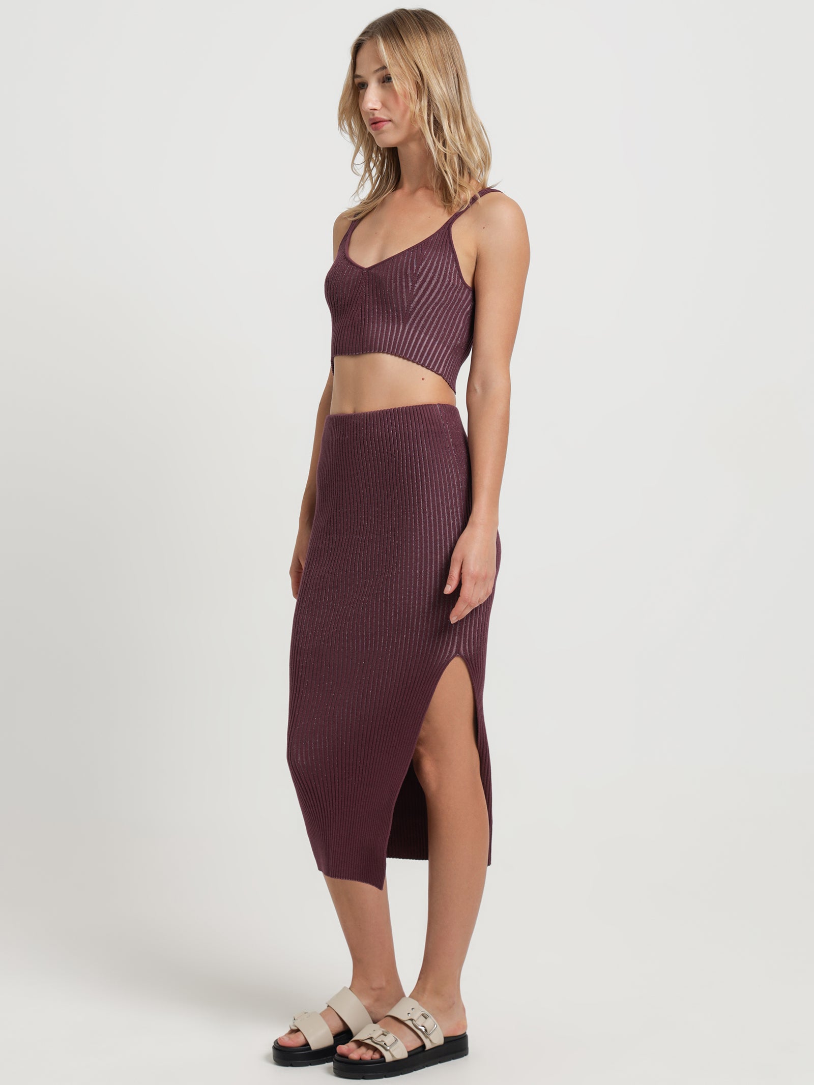 Olivia Knit Midi Skirt in Wine