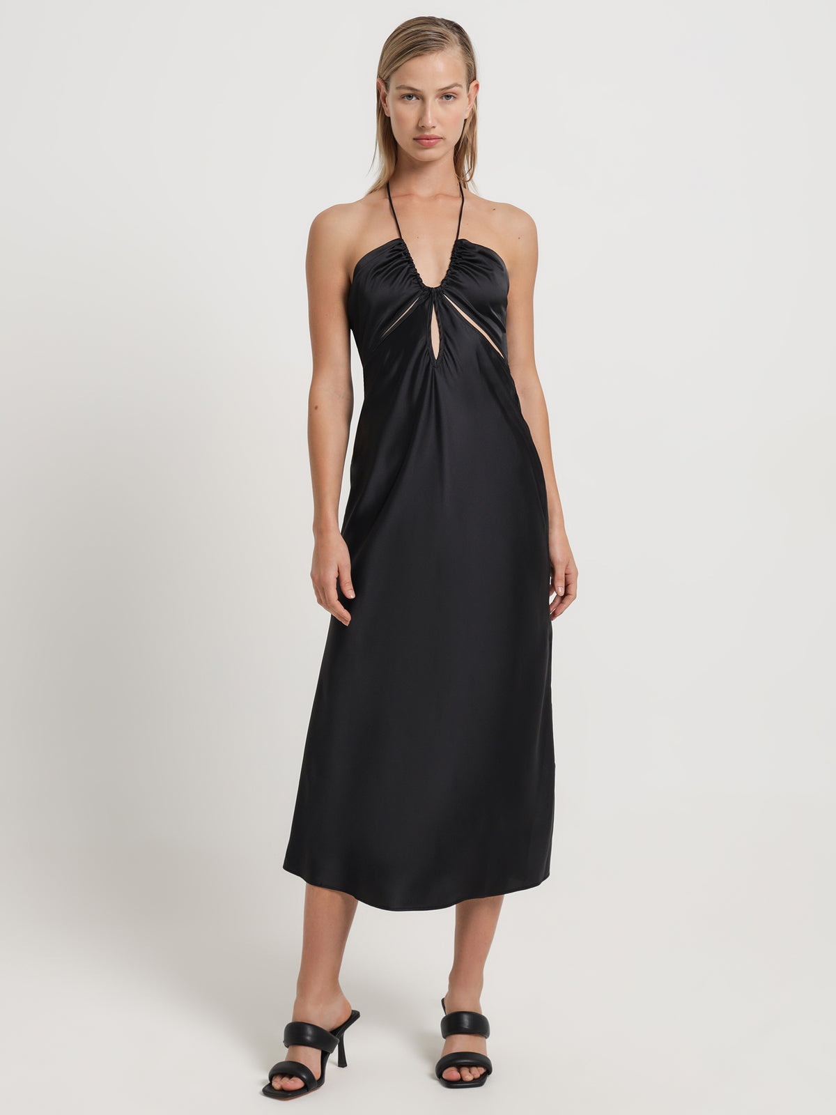 MSE Wallace Satin Halter Dress in Black | Black