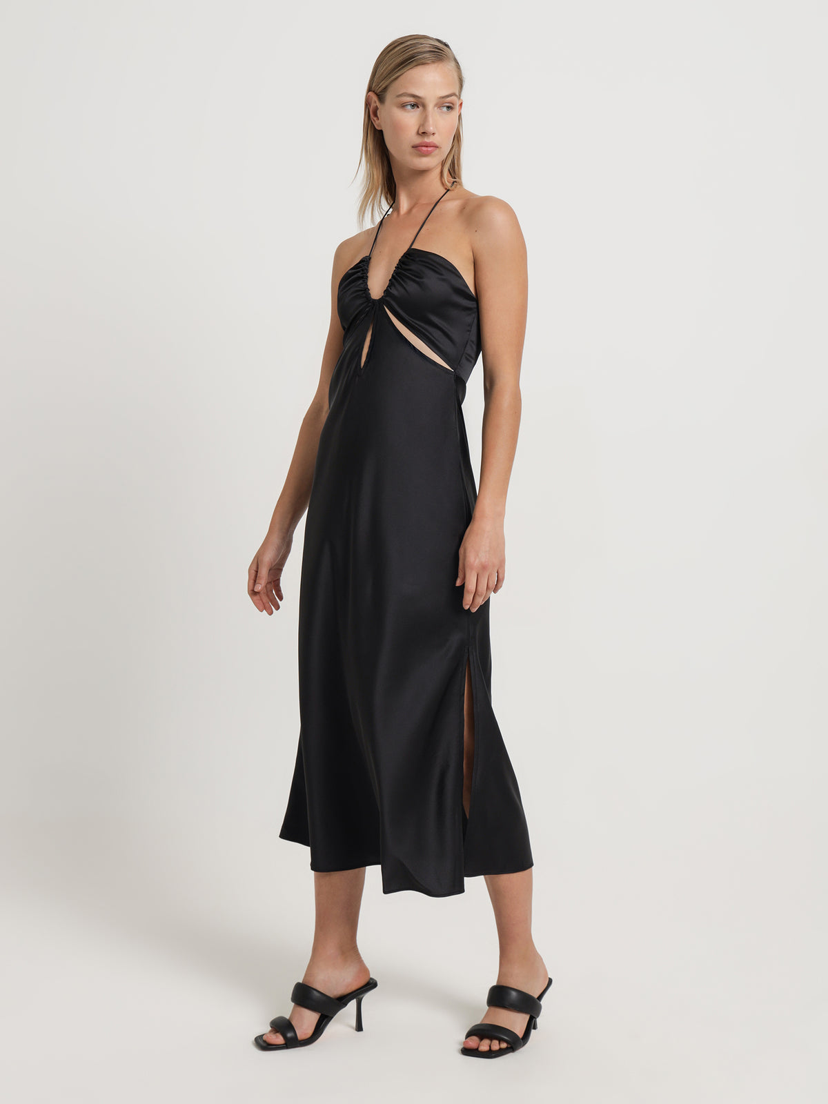 MSE Wallace Satin Halter Dress in Black | Black