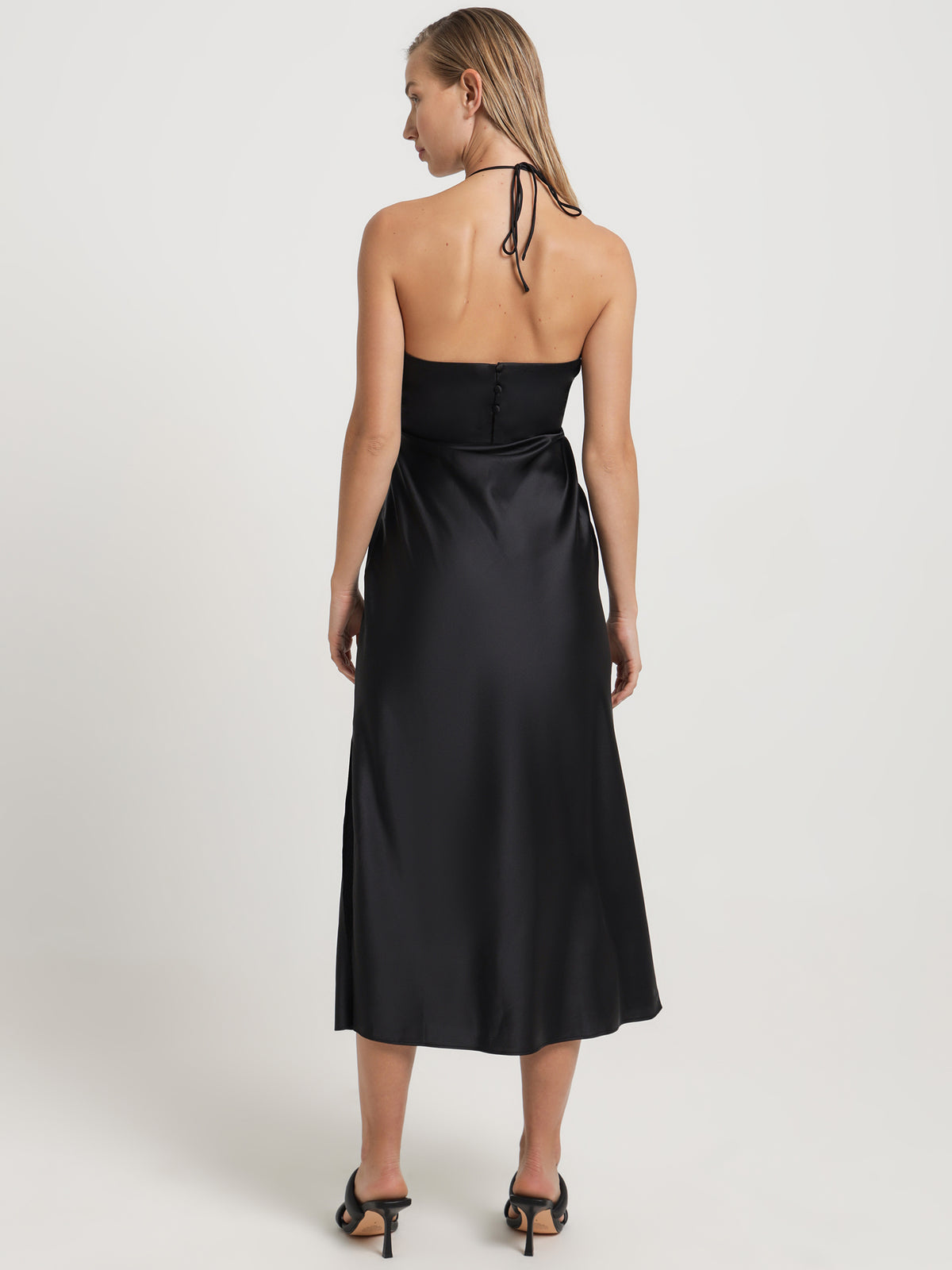 MSE Wallace Satin Halter Dress in Black | Black