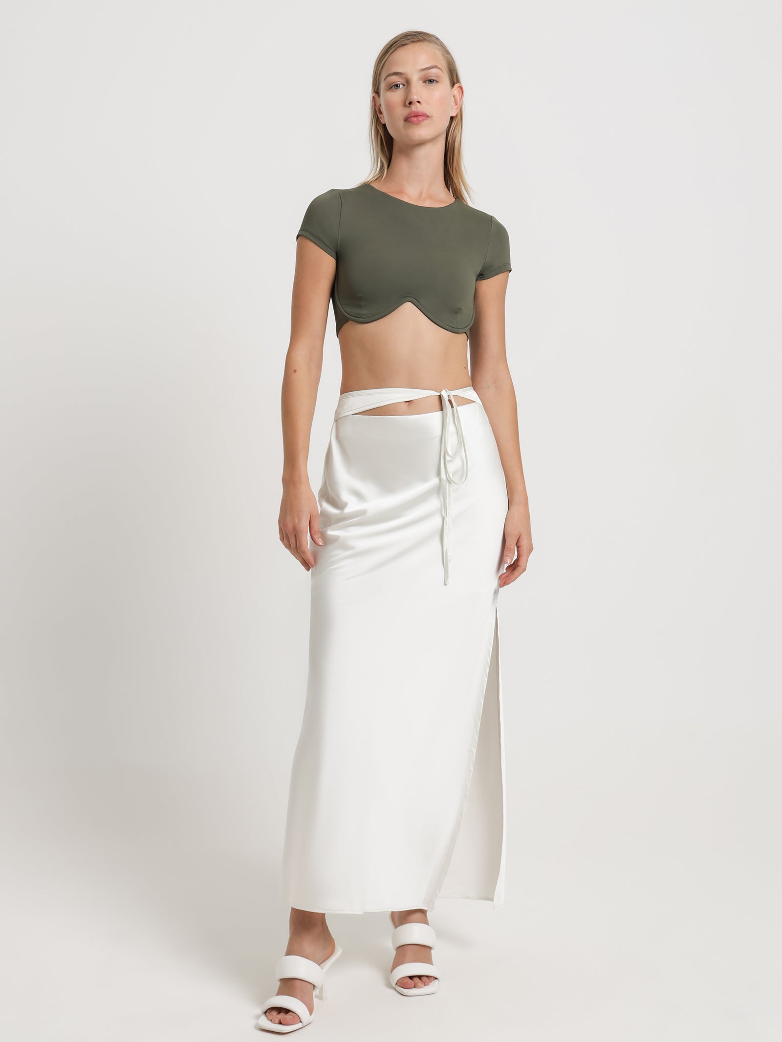 Wallace Satin Maxi Skirt in Ivory