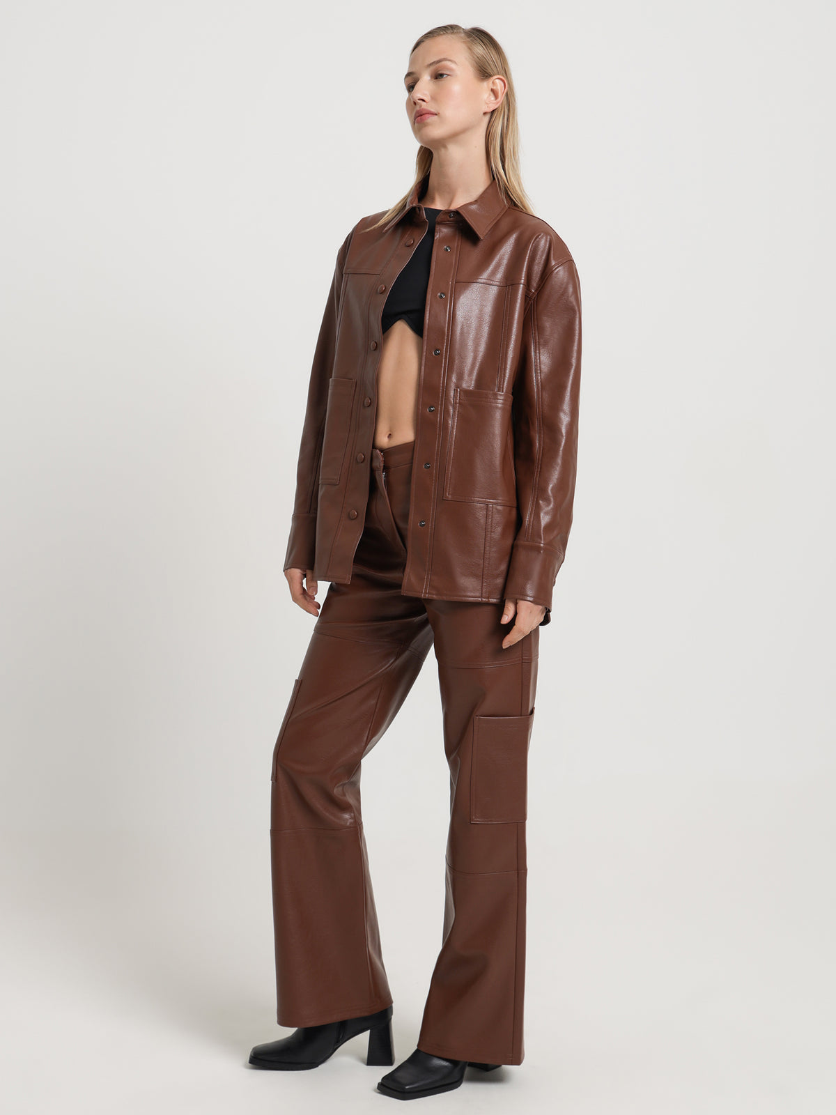 MSE Zima Faux Leather Cargo Pants in Cognac | Cognac