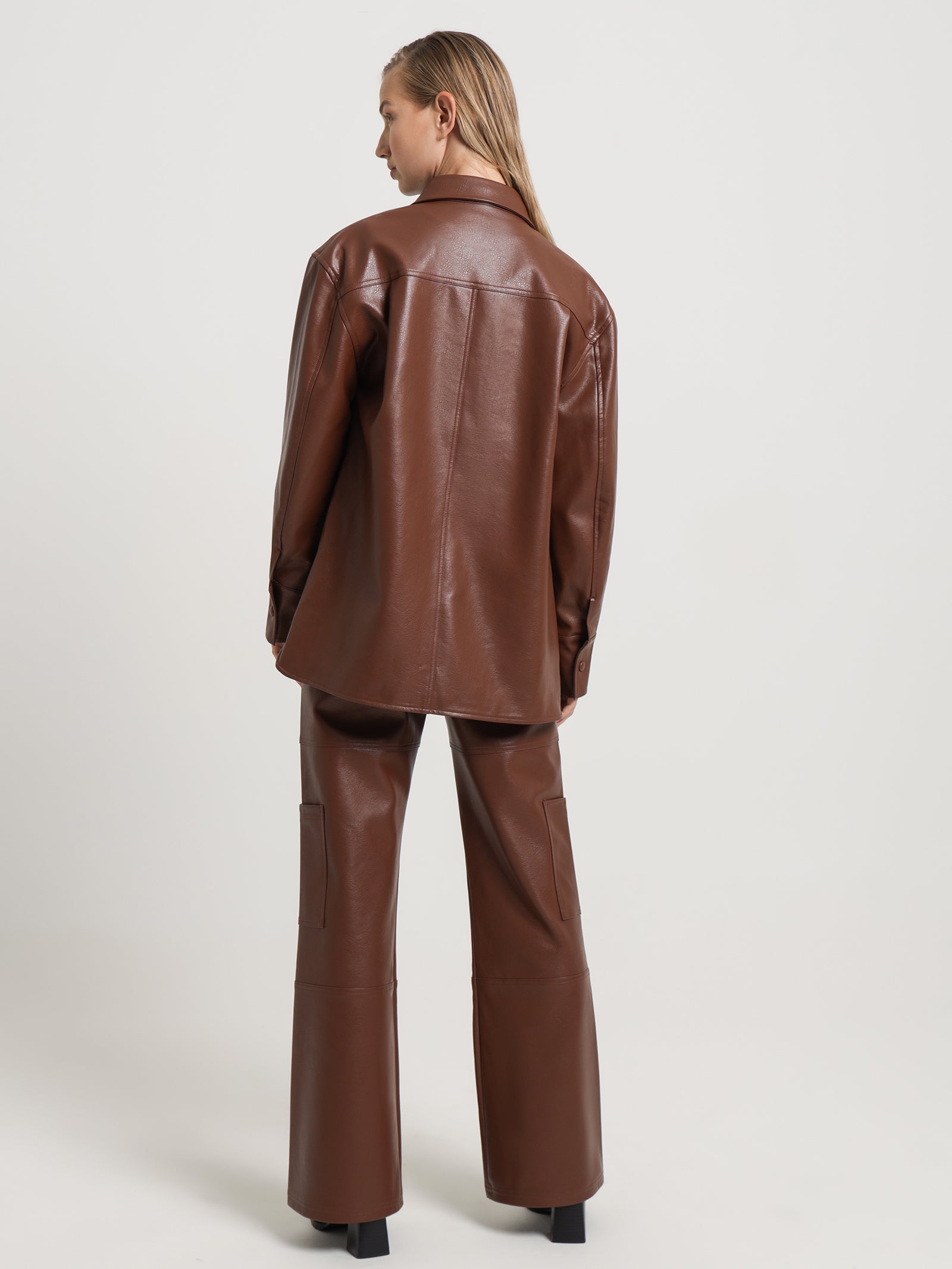 Zima Faux Leather Cargo Pants in Cognac