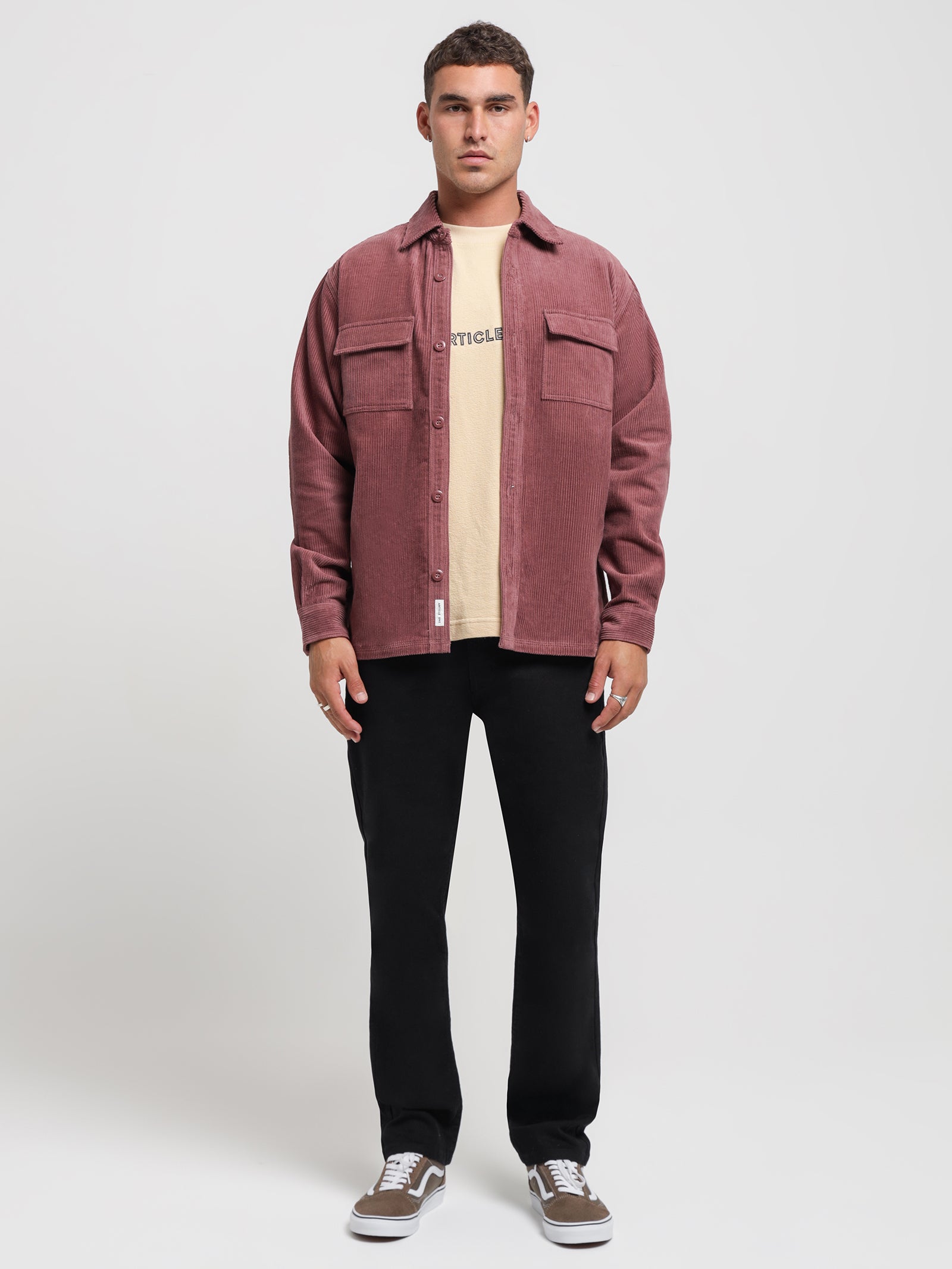 Payton Cord Overshirt in Merlot Red