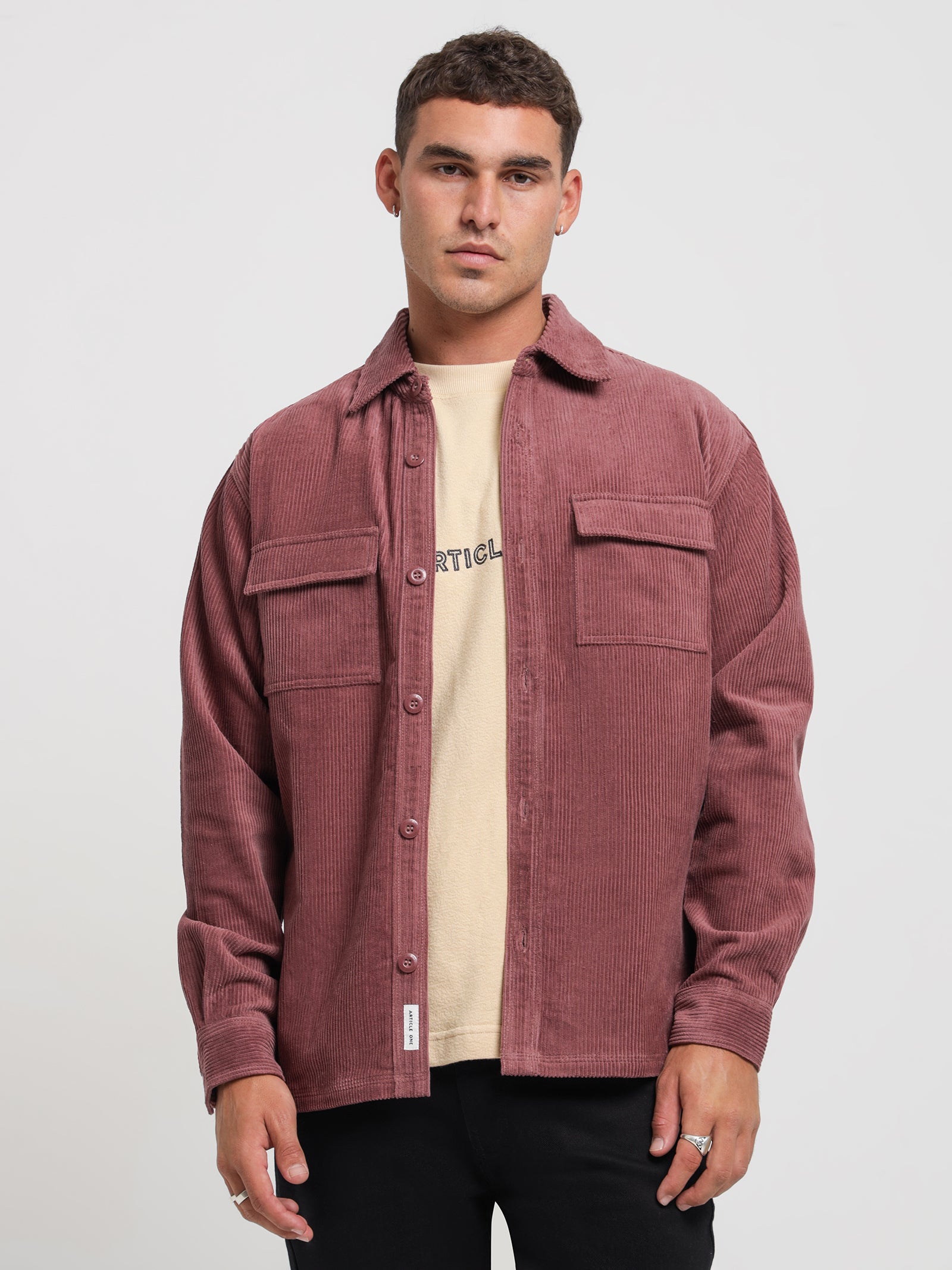 Payton Cord Overshirt in Merlot Red