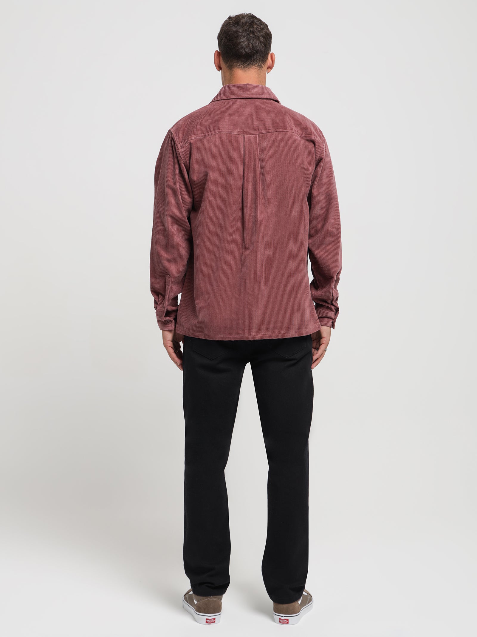 Payton Cord Overshirt in Merlot Red