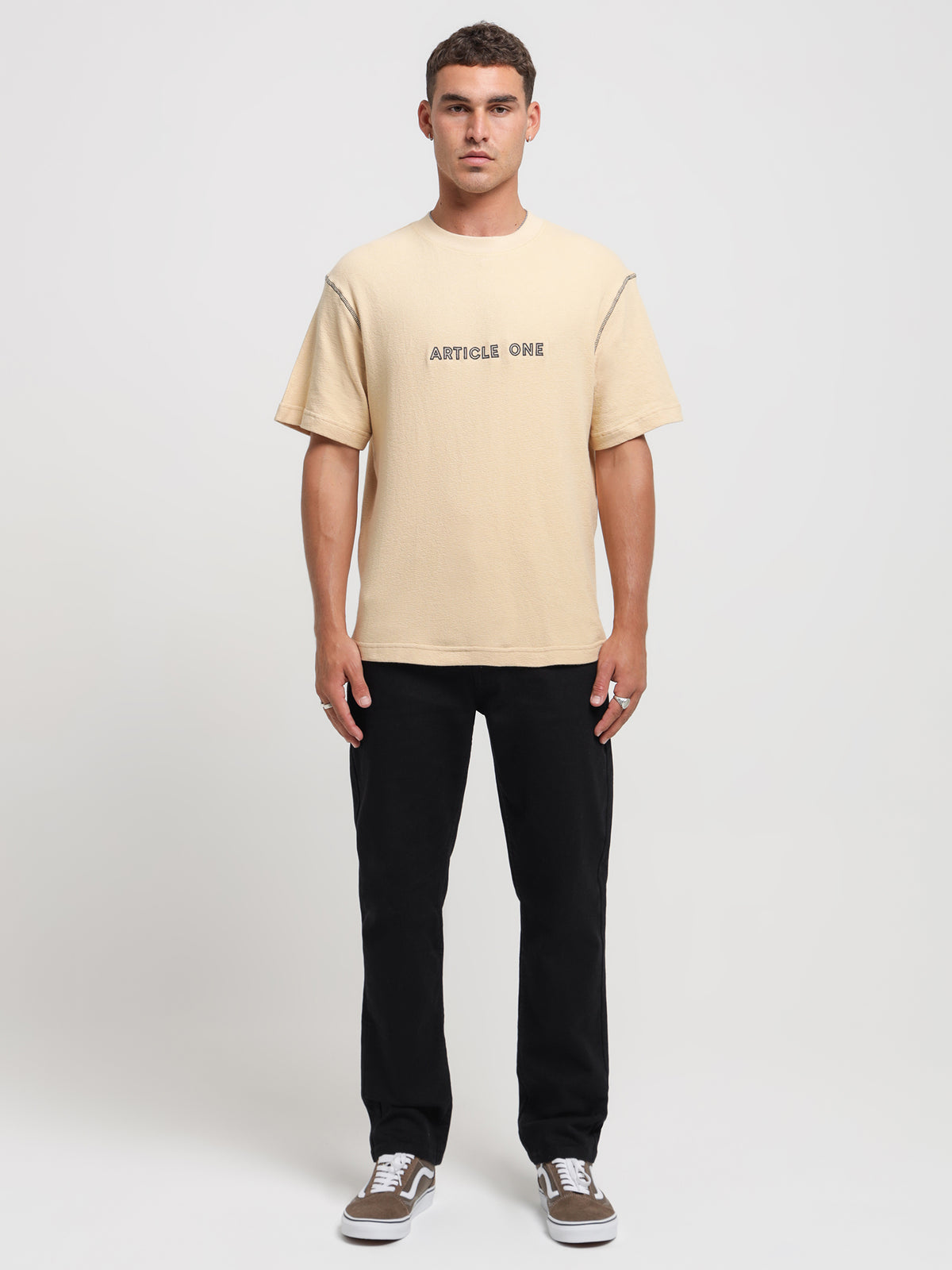 Article One Outline Logo T-Shirt in Cream | Cream