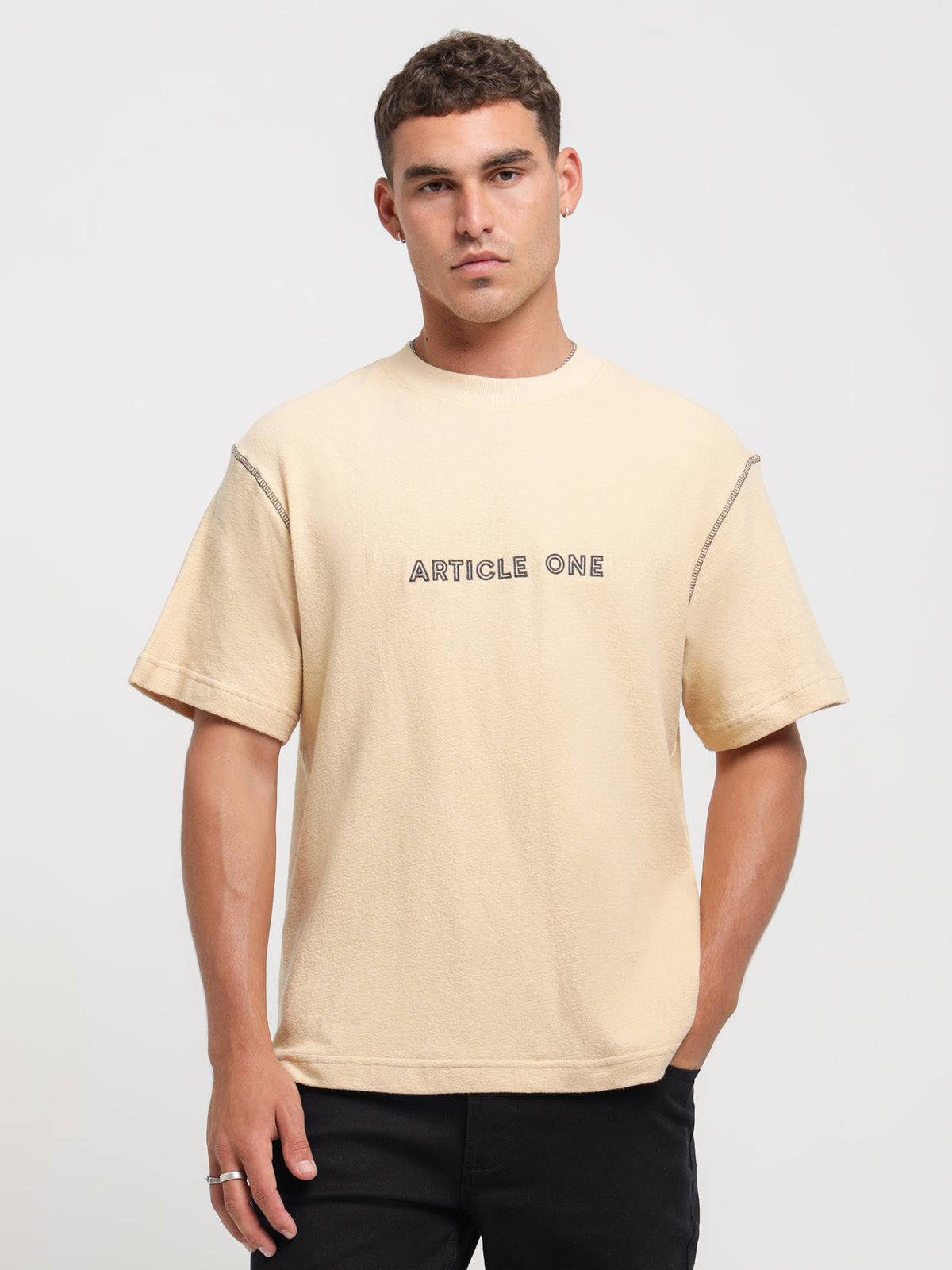 Article One Outline Logo T-Shirt in Cream | Cream