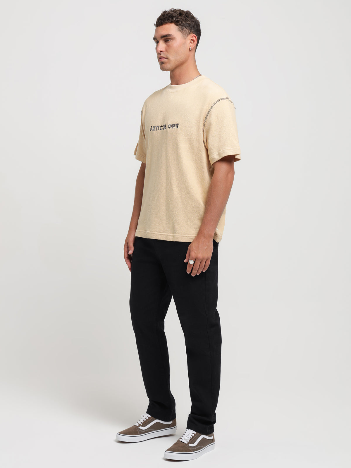 Article One Outline Logo T-Shirt in Cream | Cream