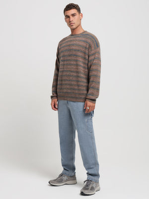 Rampage Knit Sweater in Bown & Blue Stripes - Glue Store