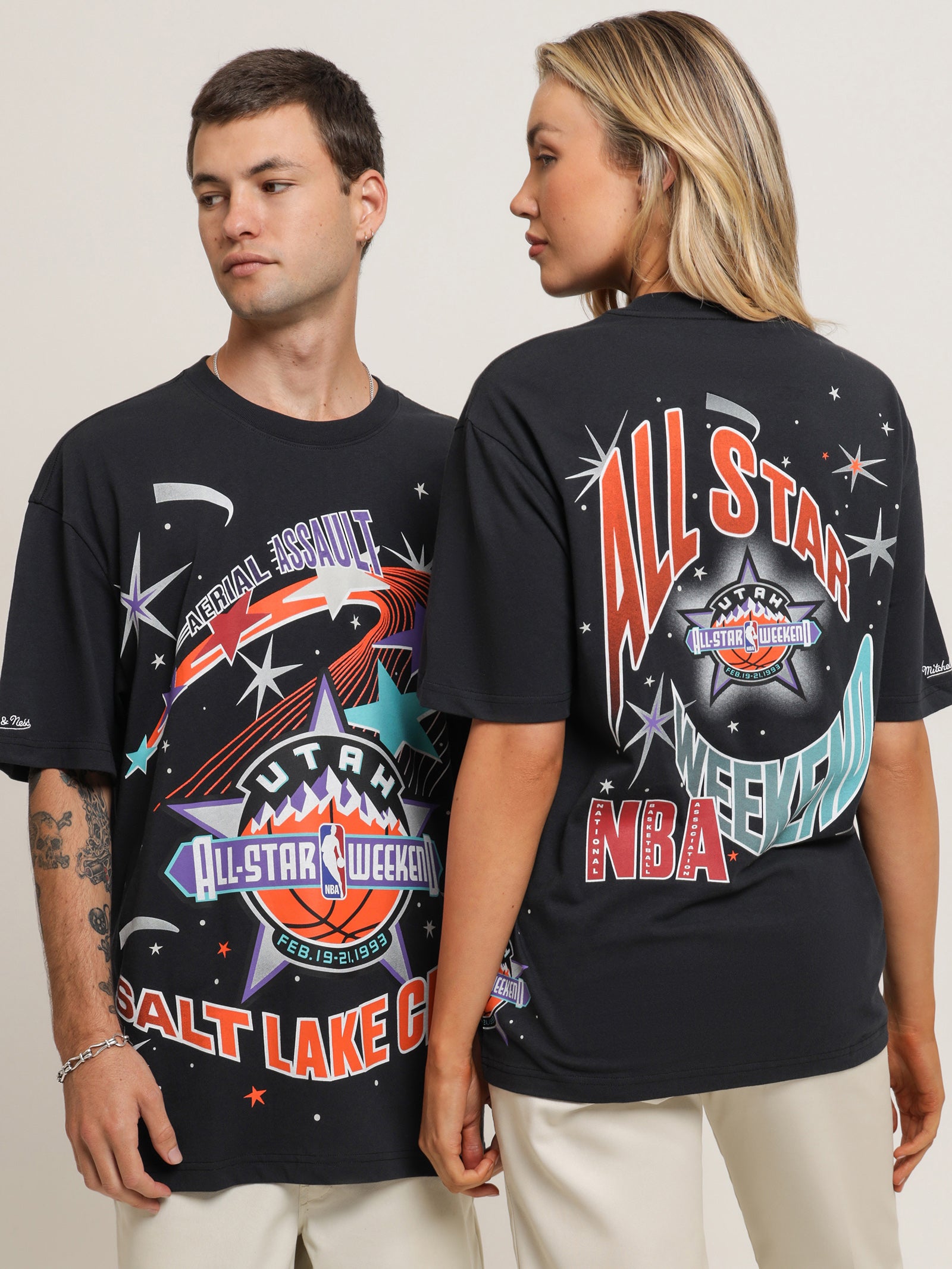 Utah All Star Weekend 1993 Burst T-Shirt in Faded Black - Glue Store