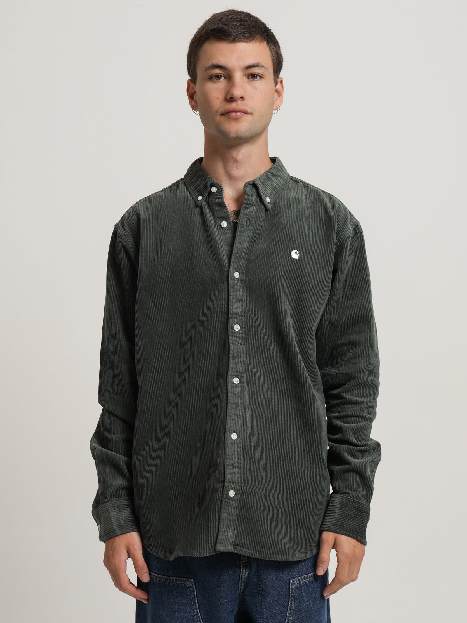 Long Sleeve Madison Cord Shirt in Boxwood