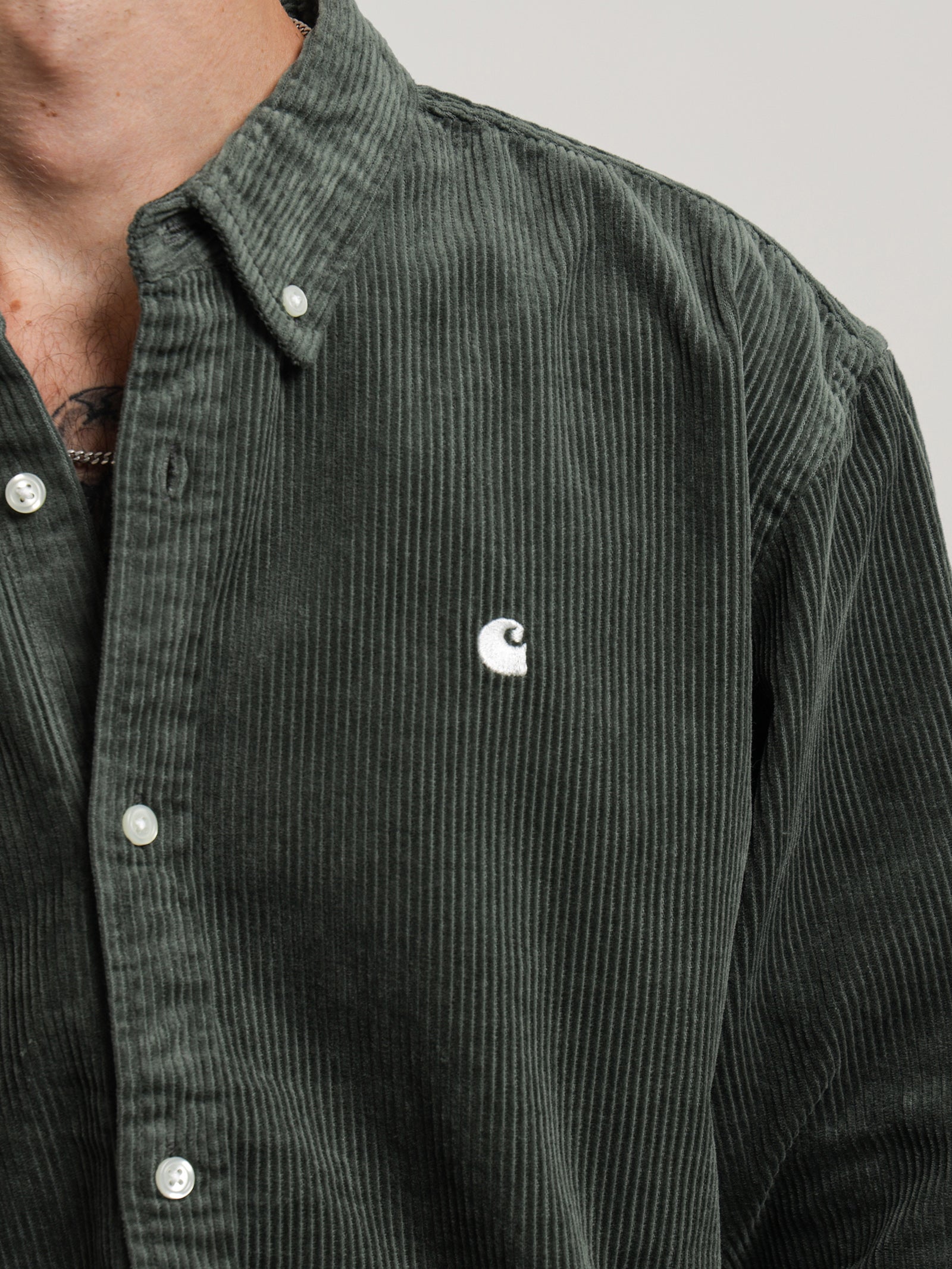 Long Sleeve Madison Cord Shirt in Boxwood