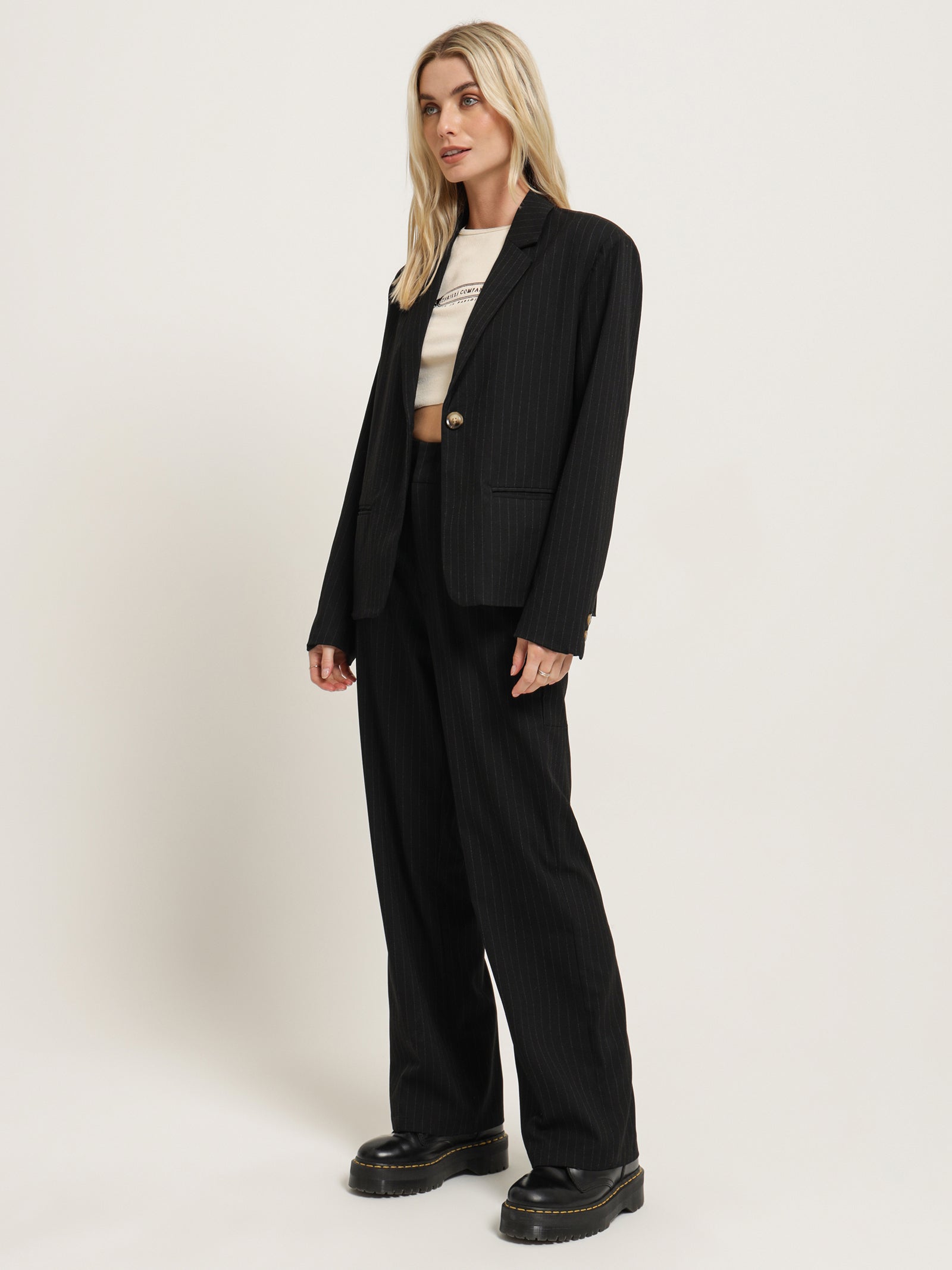 Gabrielle Blazer in Black Pinstripe