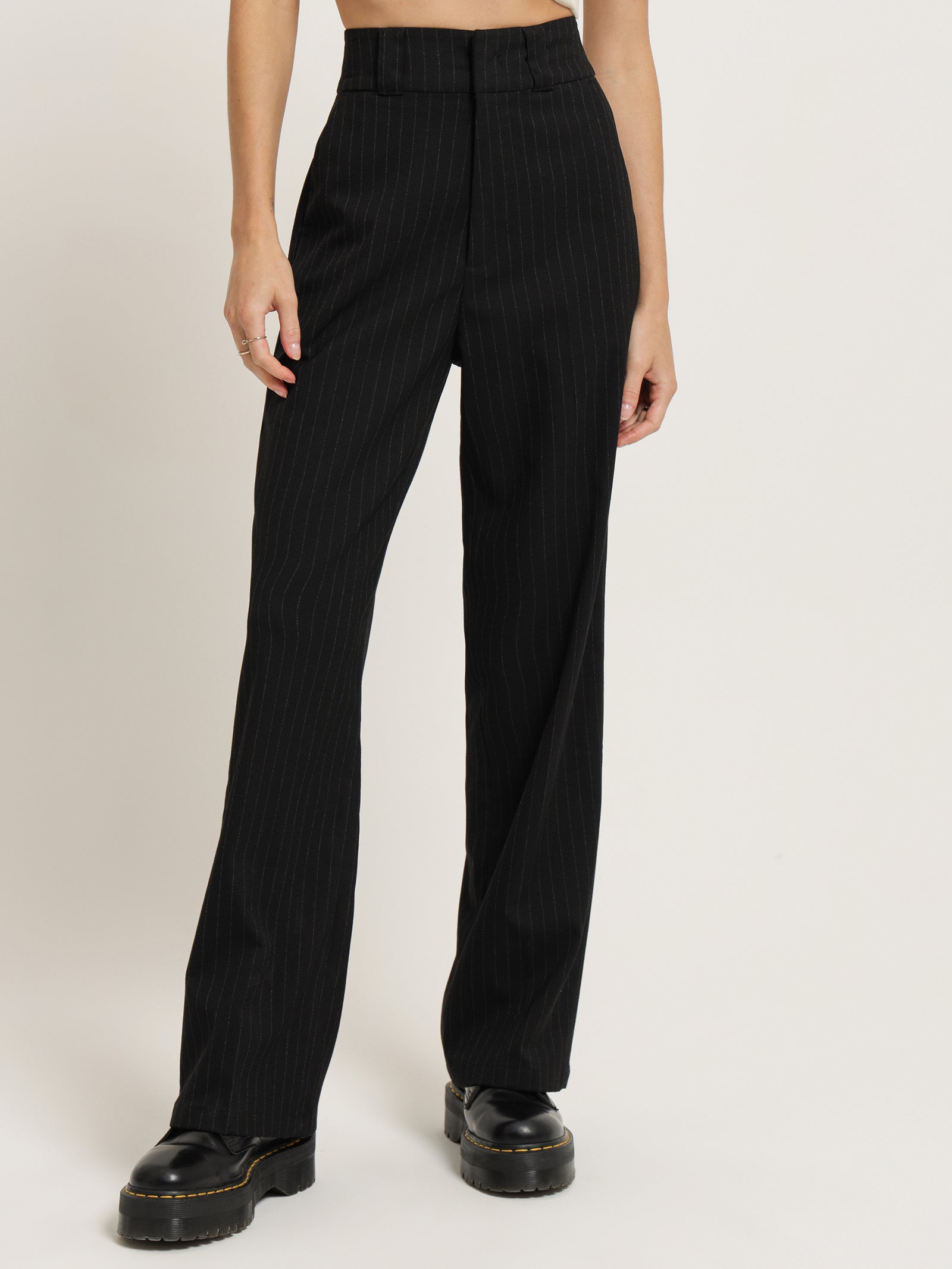 Womens Pinstripe Fit  Flare Tailored Trousers  Boohoo UK