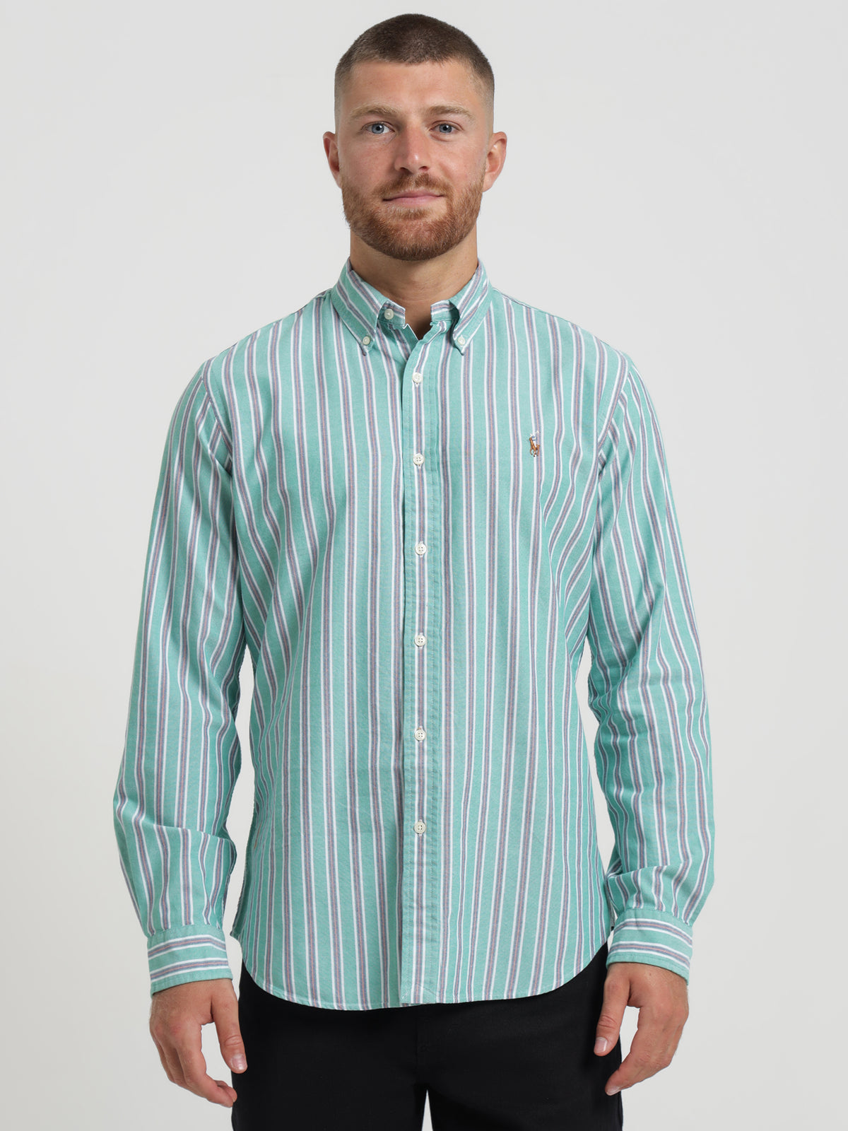 Polo Ralph Lauren Custom Stripe Shirt in Green & Blue | Green/Blue