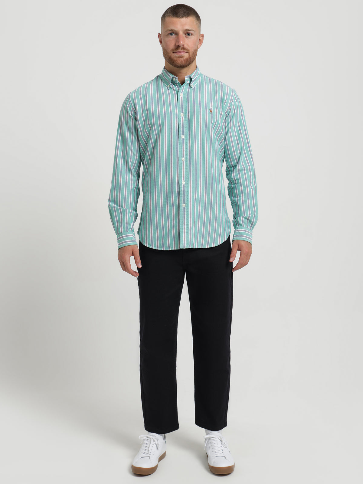 Polo Ralph Lauren Custom Stripe Shirt in Green & Blue | Green/Blue