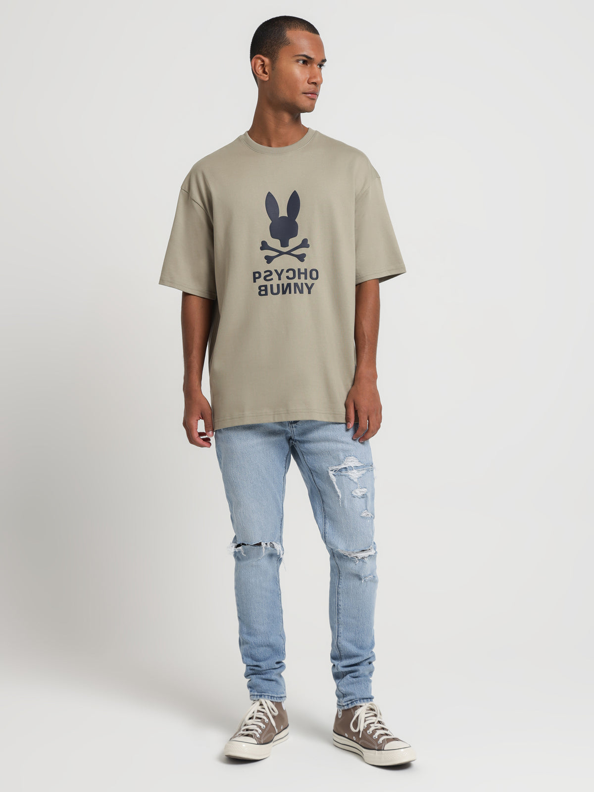 Psycho Bunny Inc Lloyds Relaxed Fit Graphic T-Shirt in Sand | 357 Wet Sand