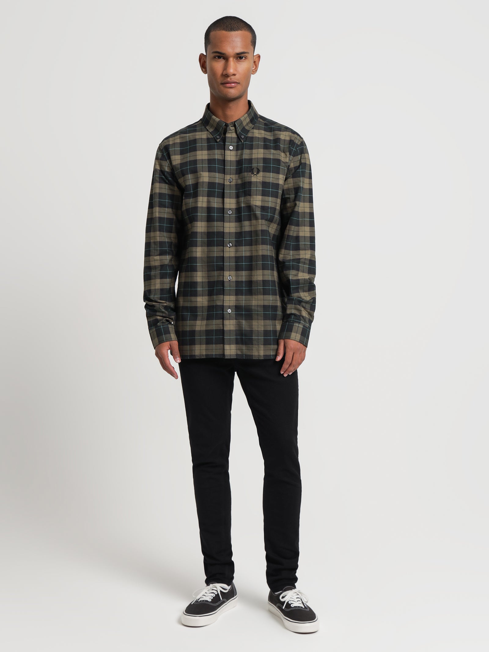 Fred perry Tartan Long Sleeve Oxford Shirt in Green Green | Glue Store