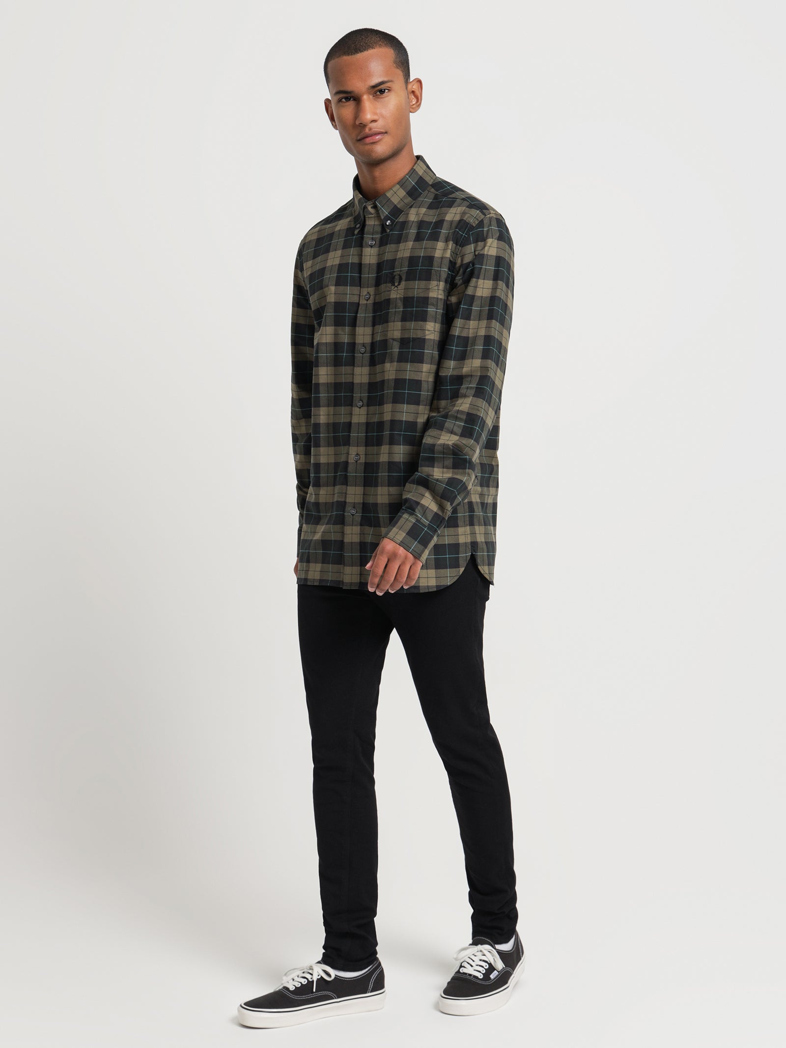 Fred perry Tartan Long Sleeve Oxford Shirt in Green Green | Glue Store