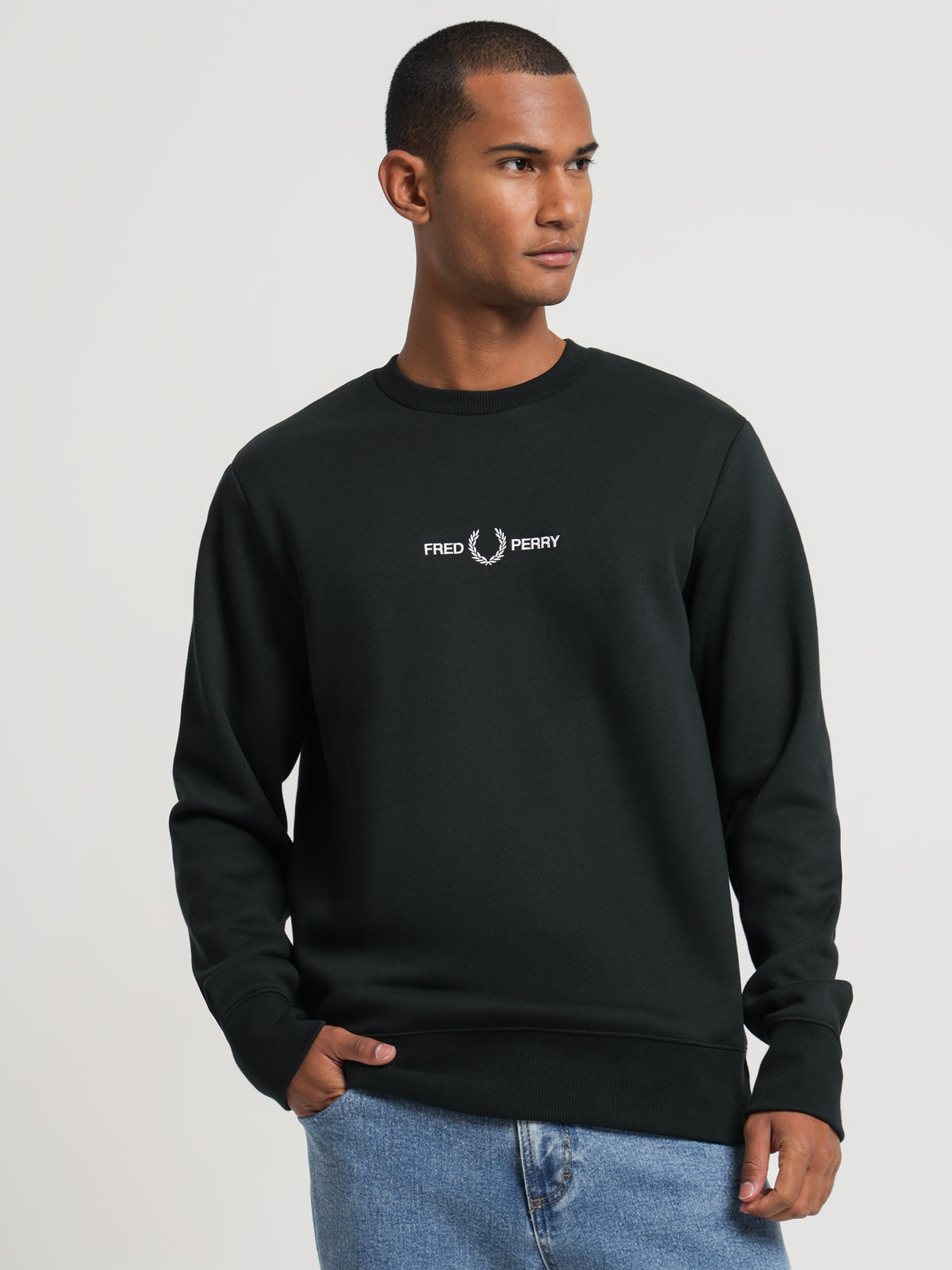 Fred Perry Embroidered Sweatshirt in Night Green | Green