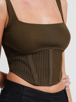 Analia Knit Corset in Army Green - Glue Store