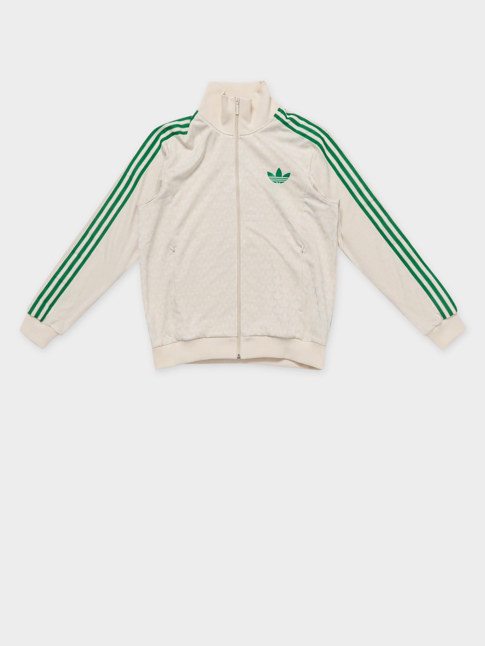 White adidas jacket with green sale stripe