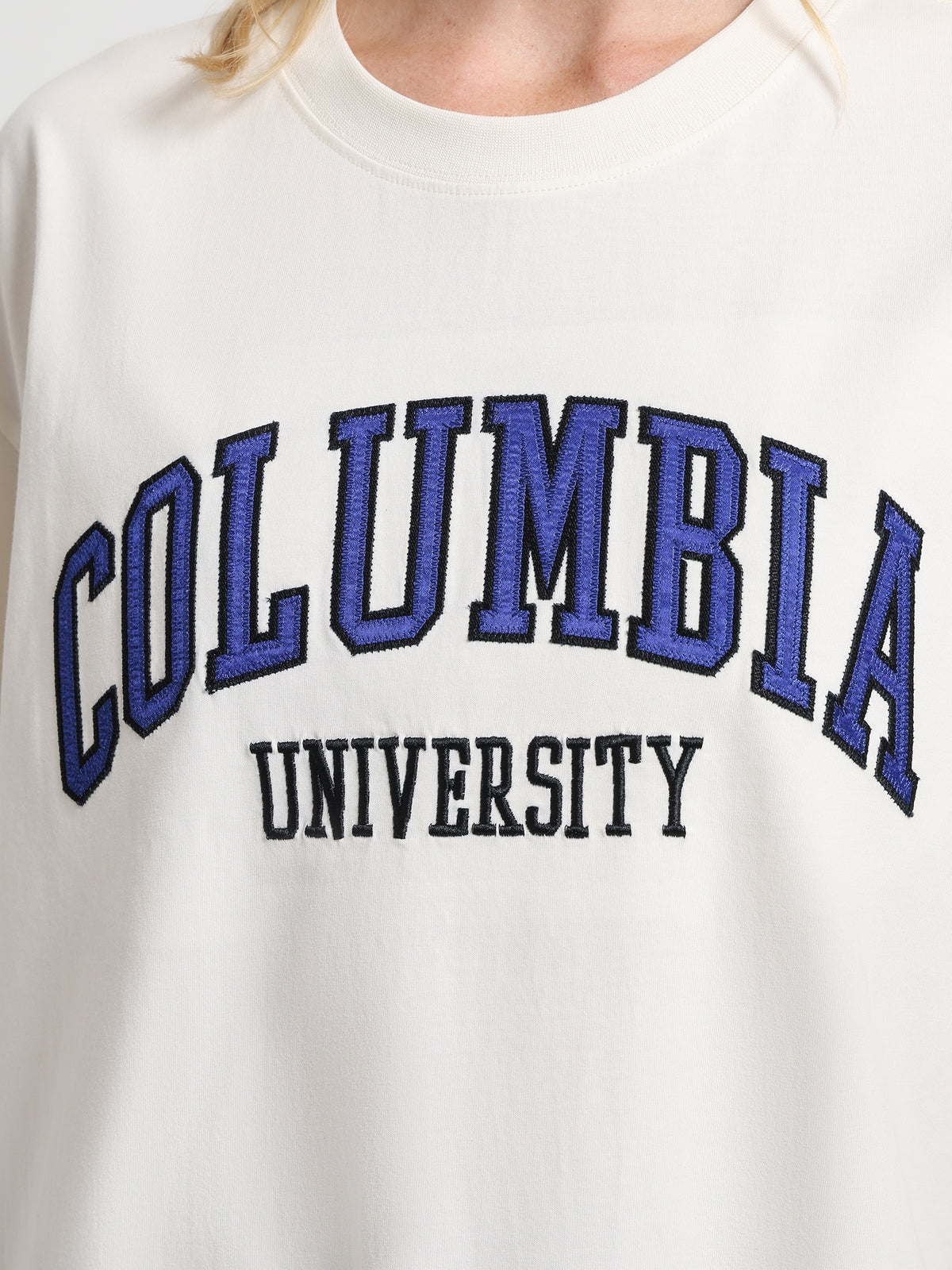 Mitchell & Ness Columbia University Arch Boxy T-Shirt in Ecru | Ecru