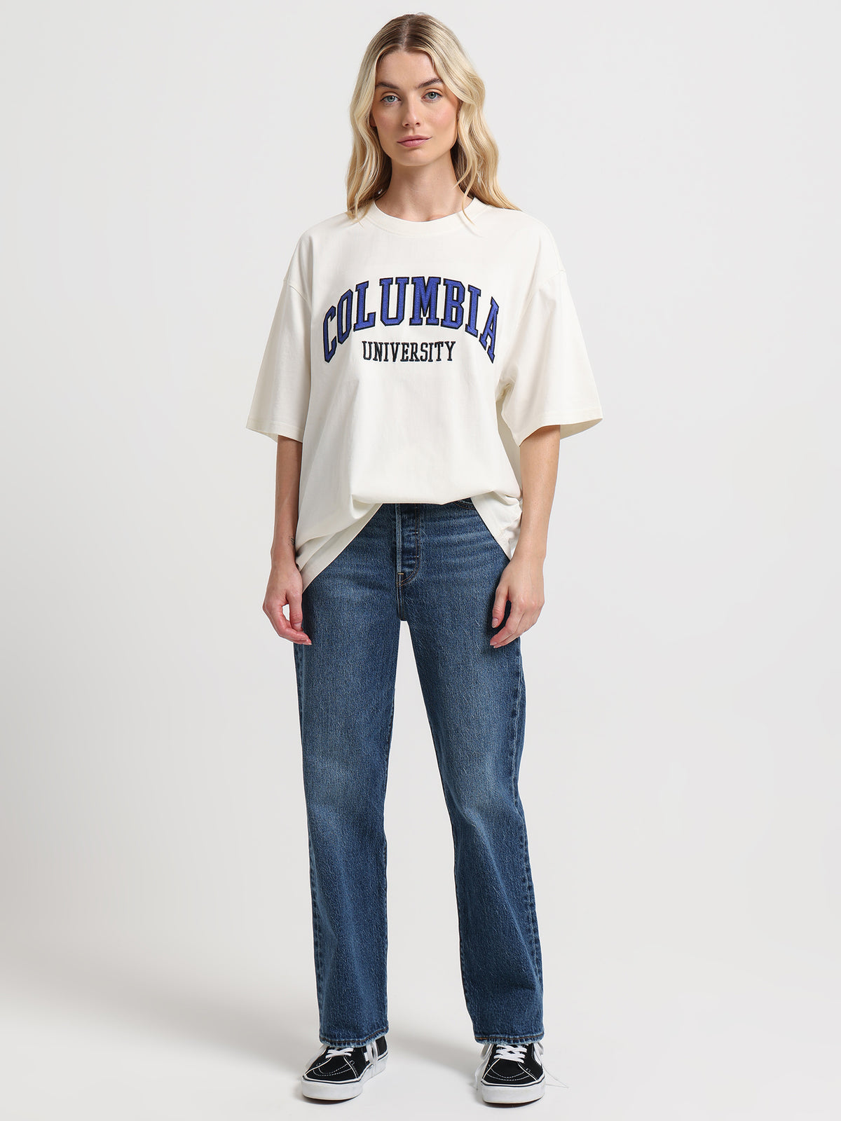 Mitchell & Ness Columbia University Arch Boxy T-Shirt in Ecru | Ecru