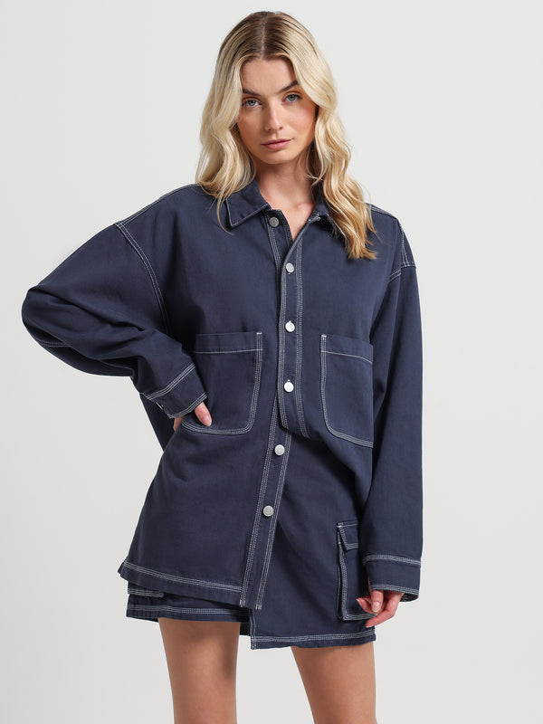 Beyond her Delphine Shacket in Indigo Indigo | Glue Store